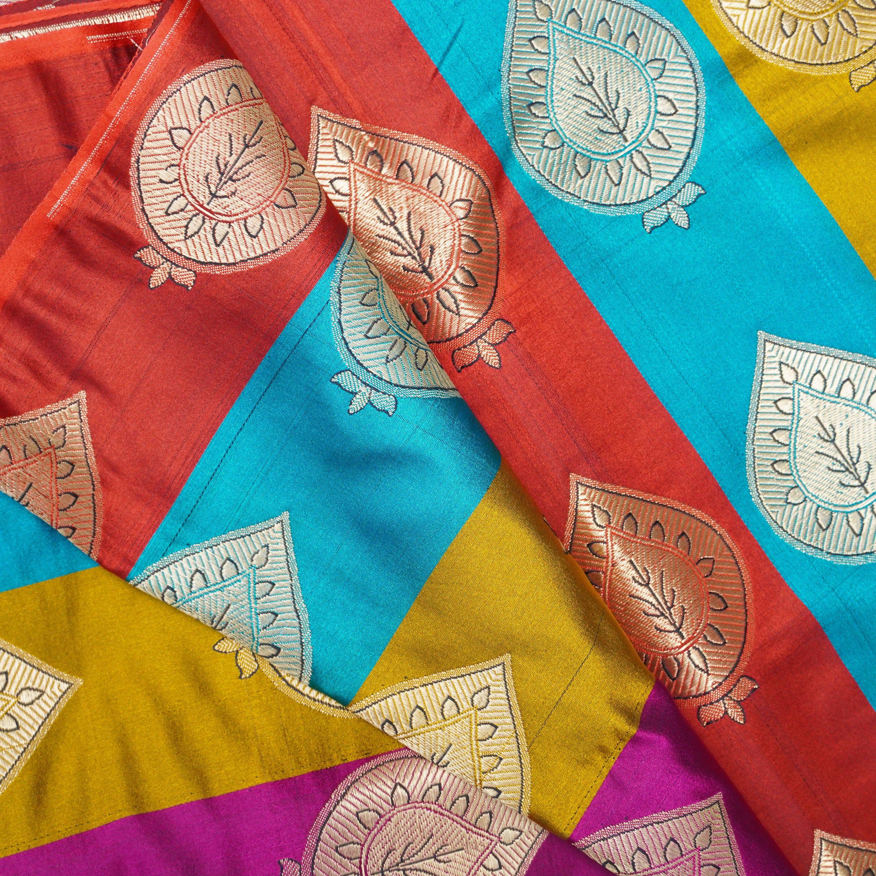 Multicolor Banarasi Semi Silk Border Fabric