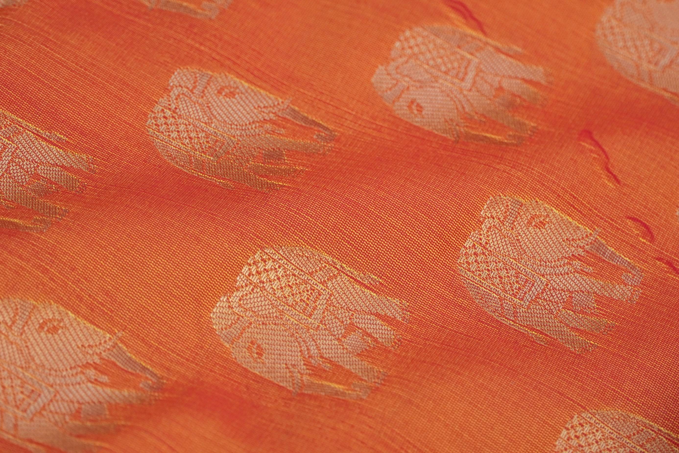 Orange Banarasi Semi Silk Elephant Fabric with Border