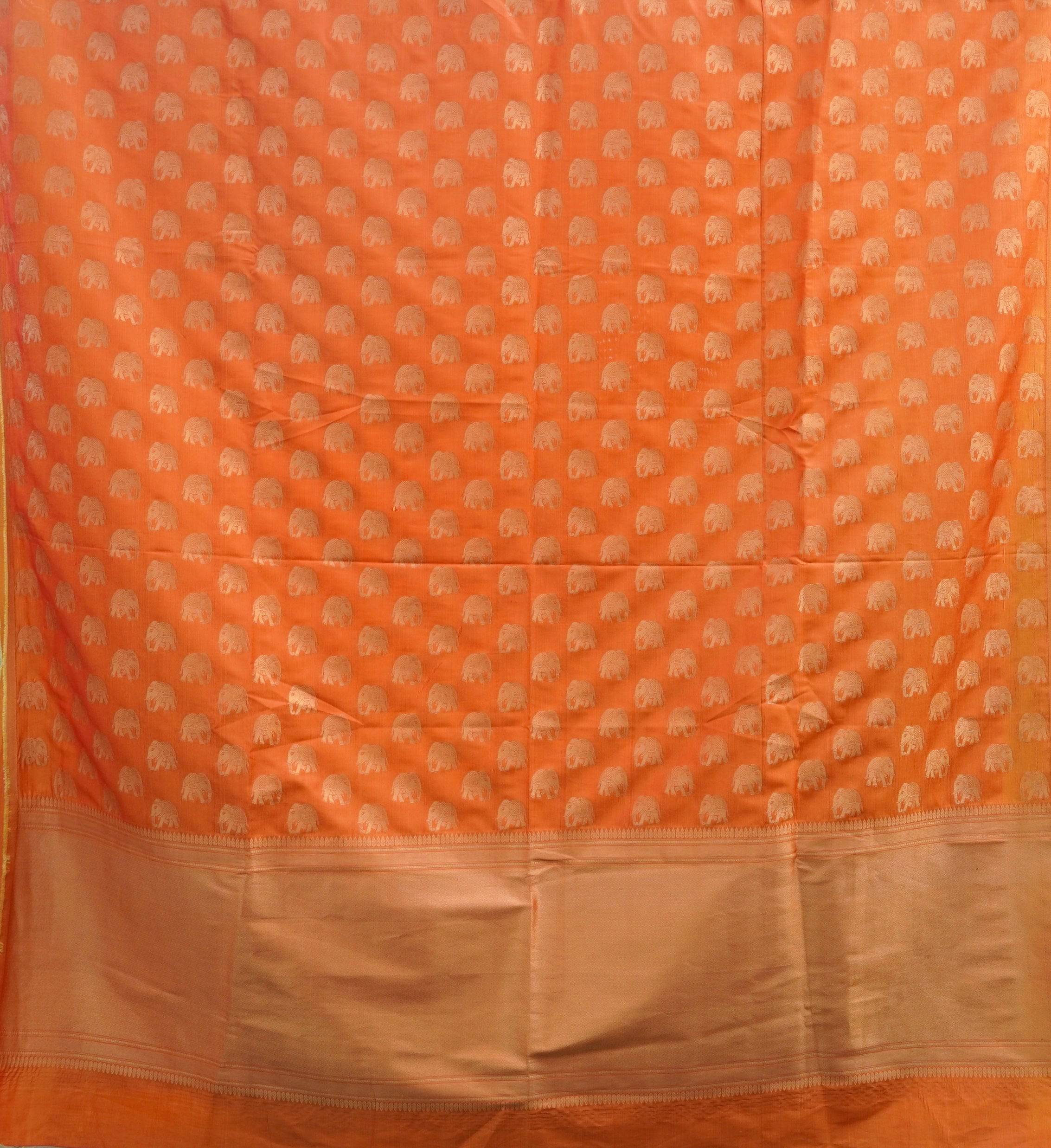 Orange Banarasi Semi Silk Elephant Fabric with Border