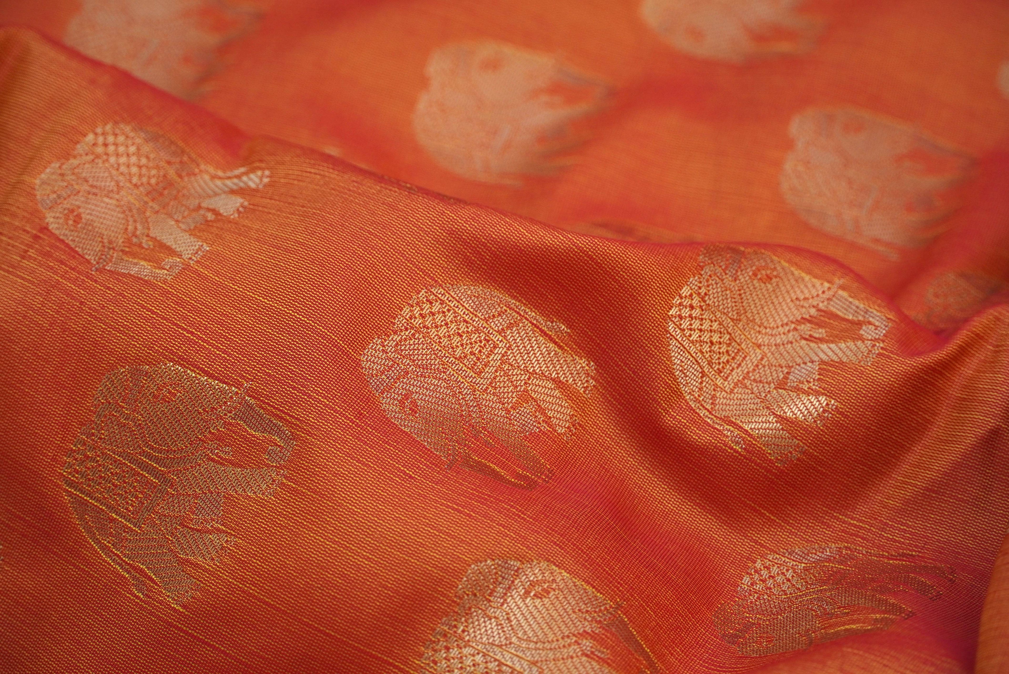 Orange Banarasi Semi Silk Elephant Fabric with Border