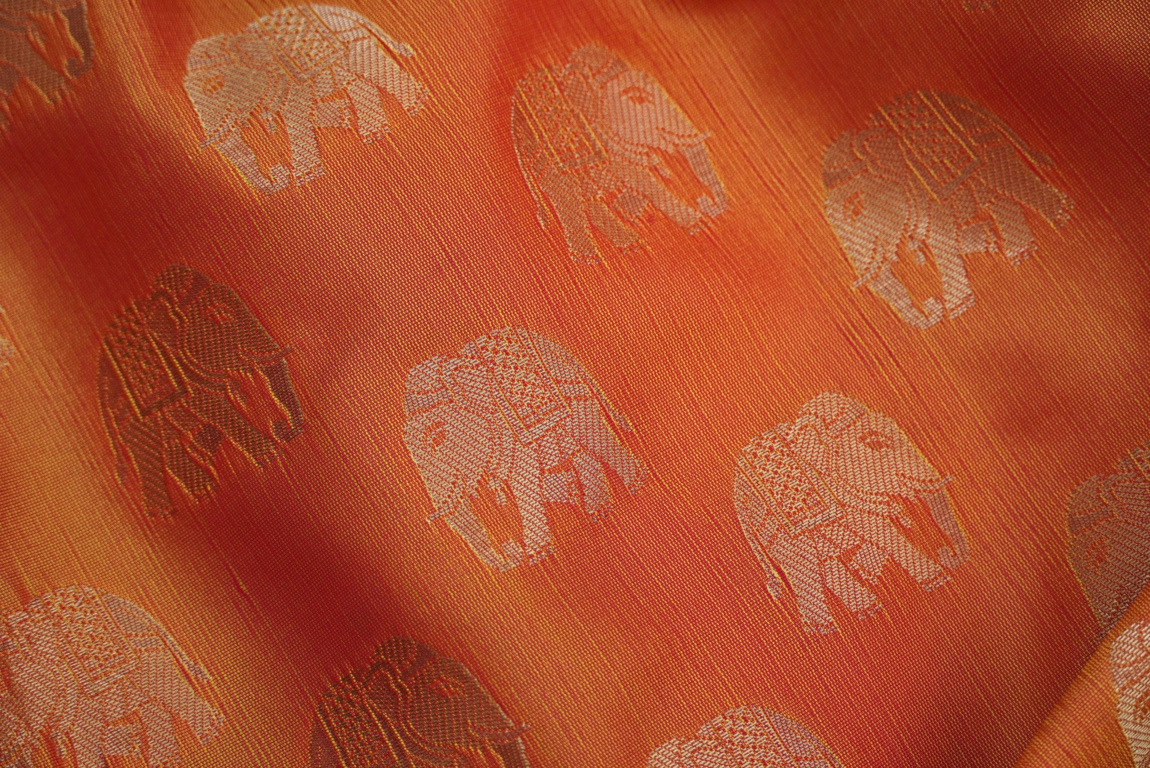 Orange Banarasi Semi Silk Elephant Fabric with Border