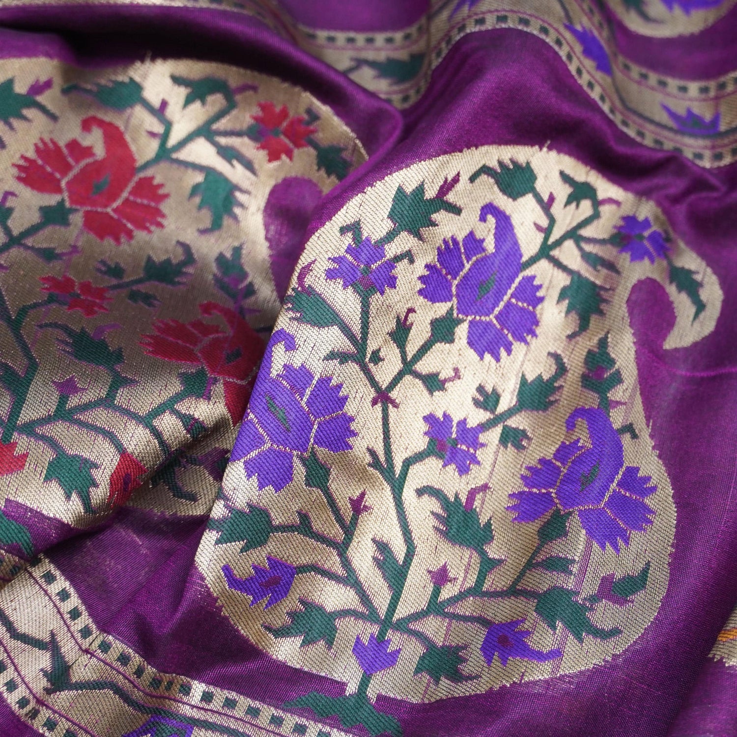 Purple Banarasi Semi Silk Border Fabric