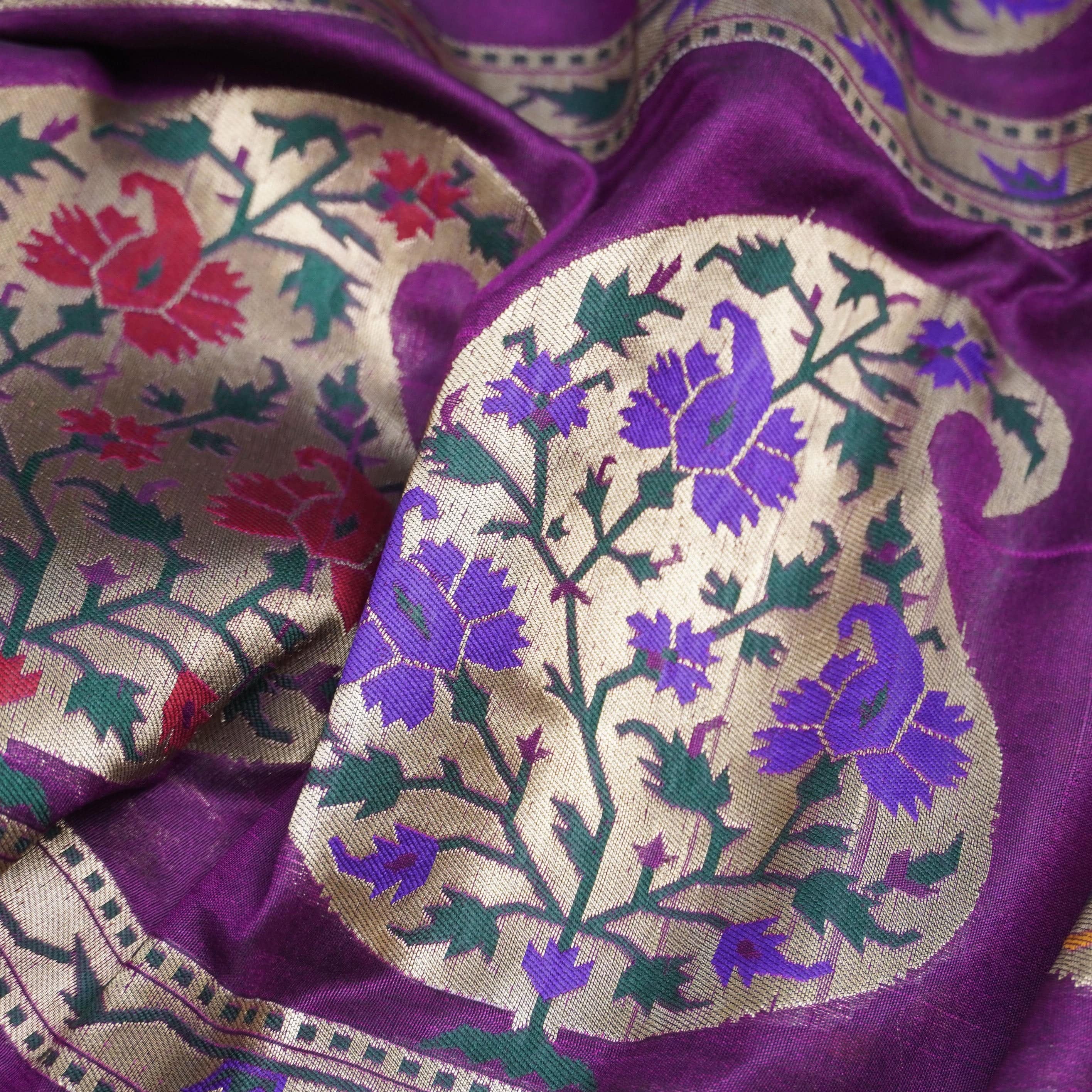 Purple Banarasi Semi Silk Border Fabric