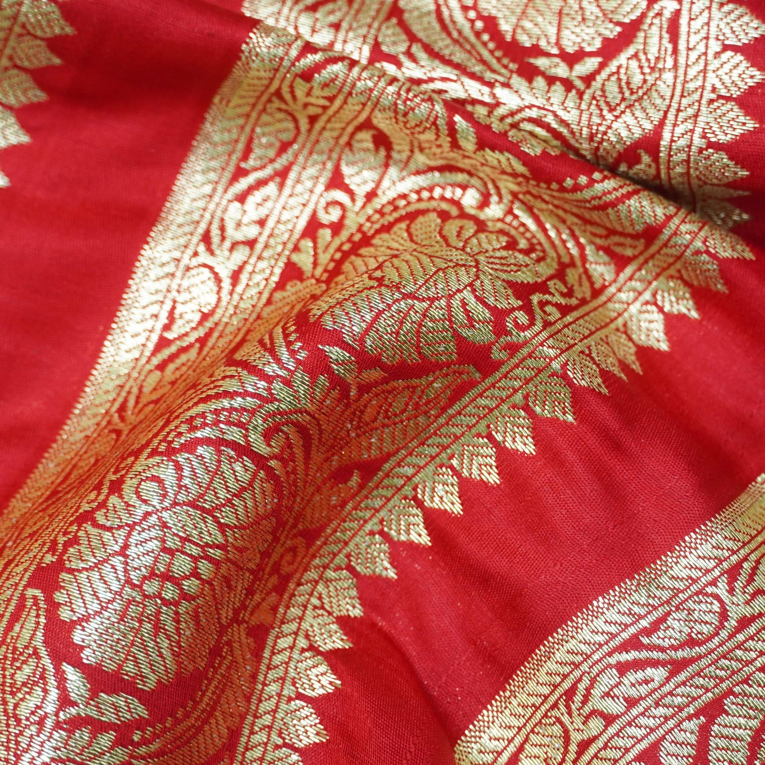 Red Banarasi Semi Silk Border Fabric