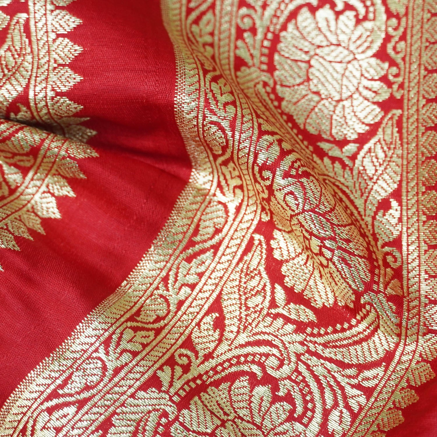 Red Banarasi Semi Silk Border Fabric