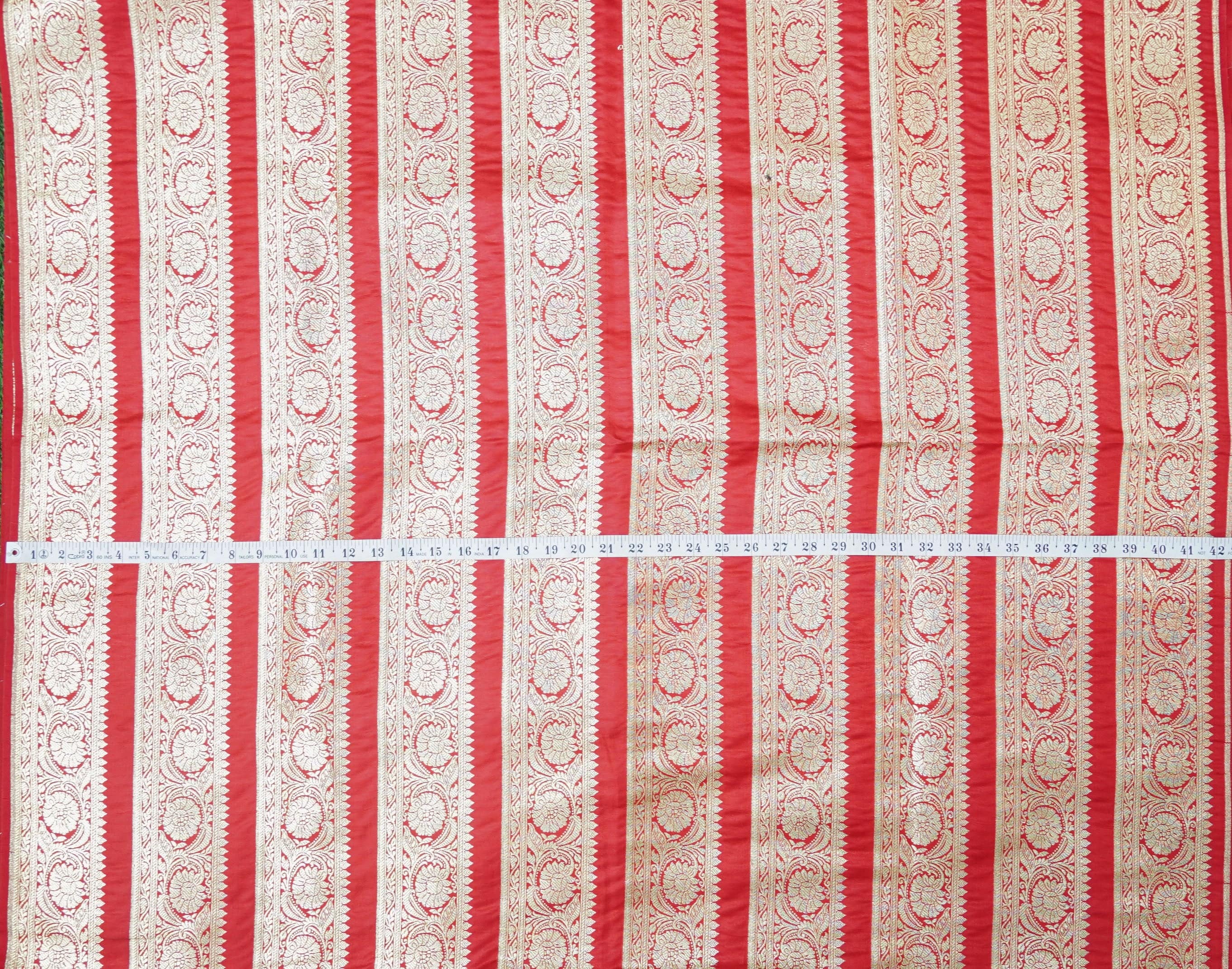 Red Banarasi Semi Silk Border Fabric