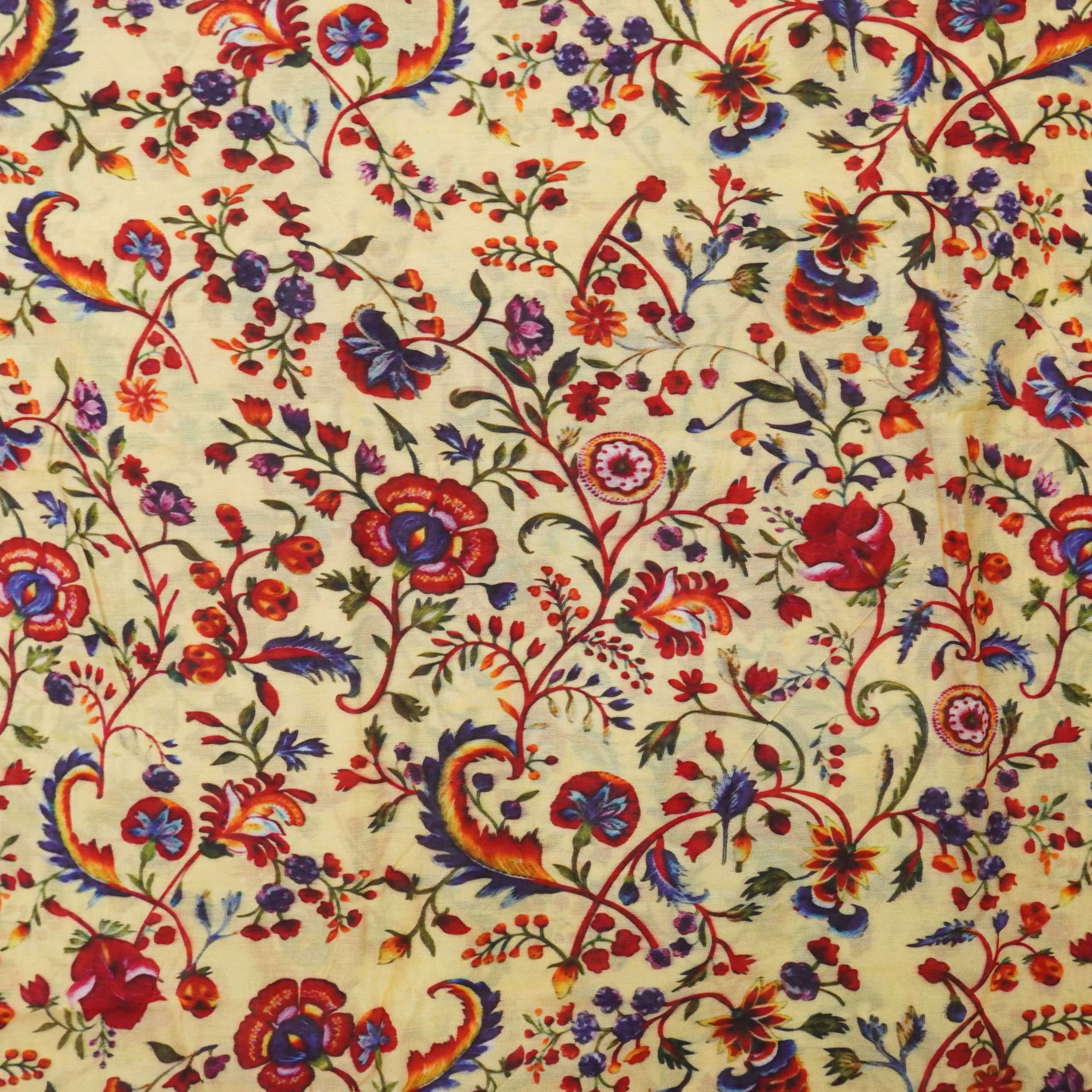 Beige Pure Chanderi Silk Print Fabric
