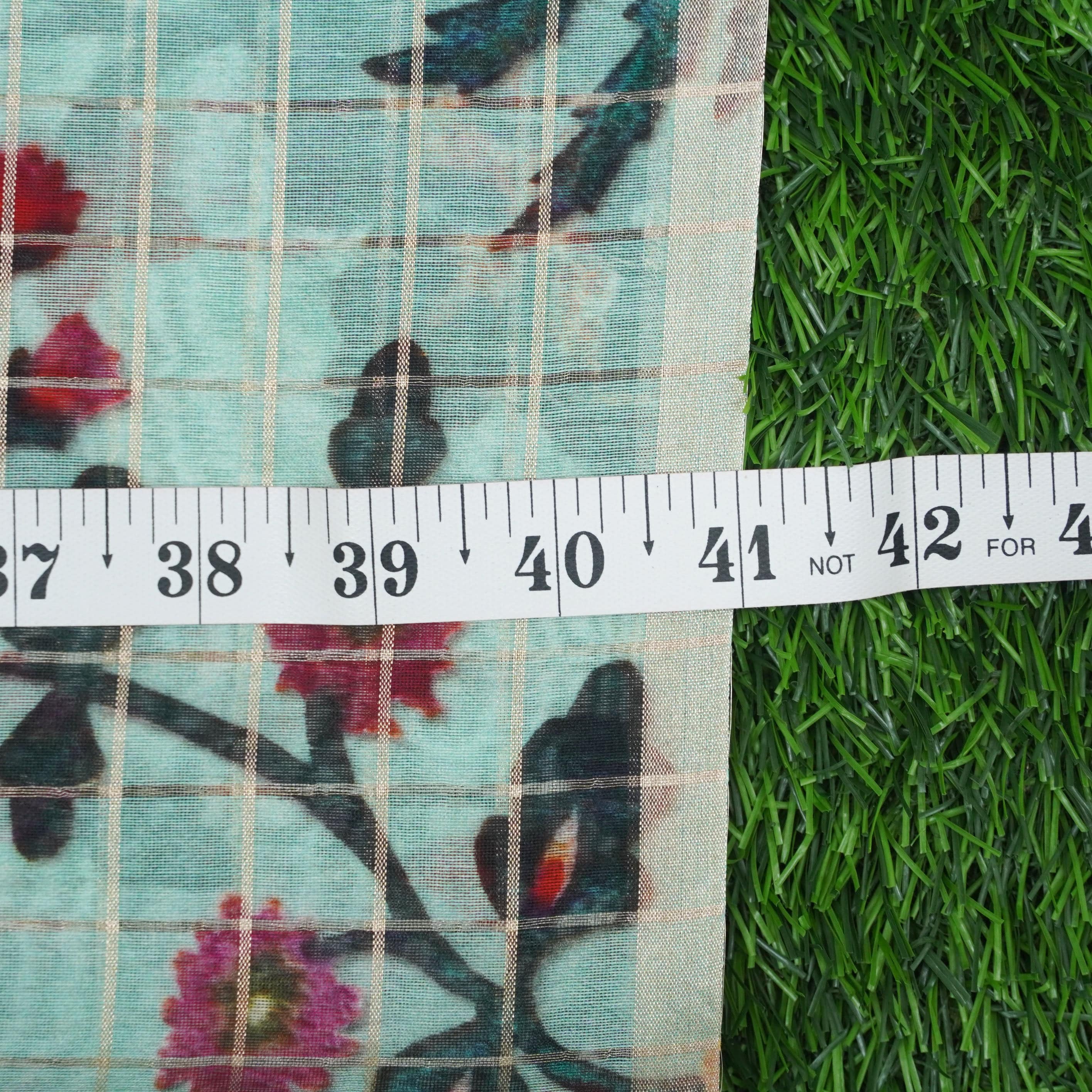 Blue Pure Chanderi Silk with Zari Checks Print Fabric