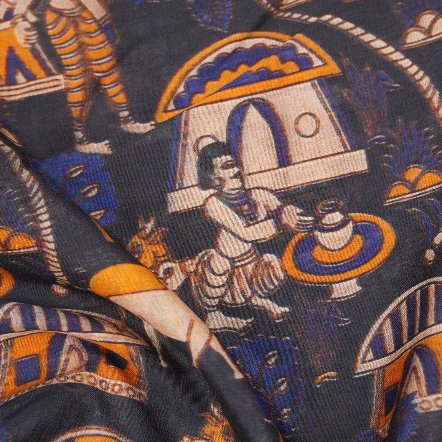 Brown Pure Chanderi Silk Print Fabric