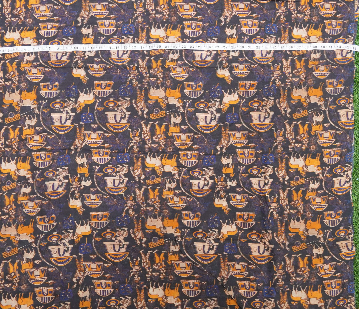 Brown Pure Chanderi Silk Print Fabric