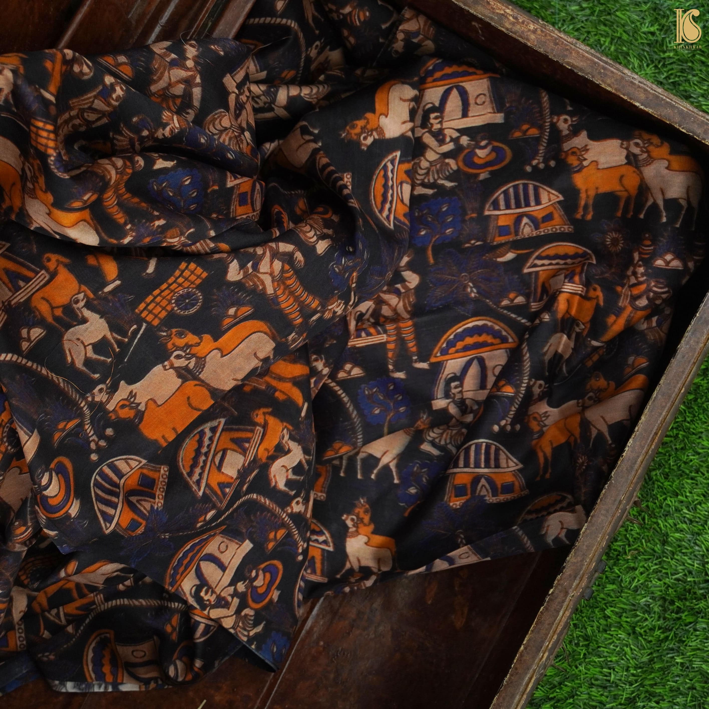 Brown Pure Chanderi Silk Print Fabric