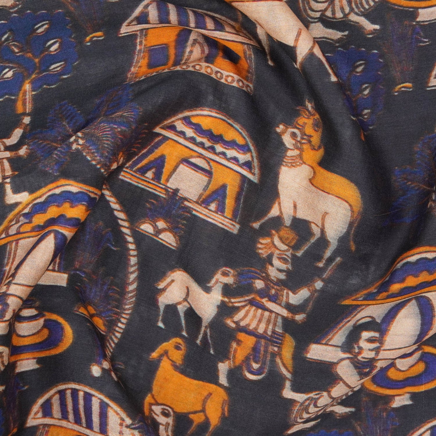 Brown Pure Chanderi Silk Print Fabric