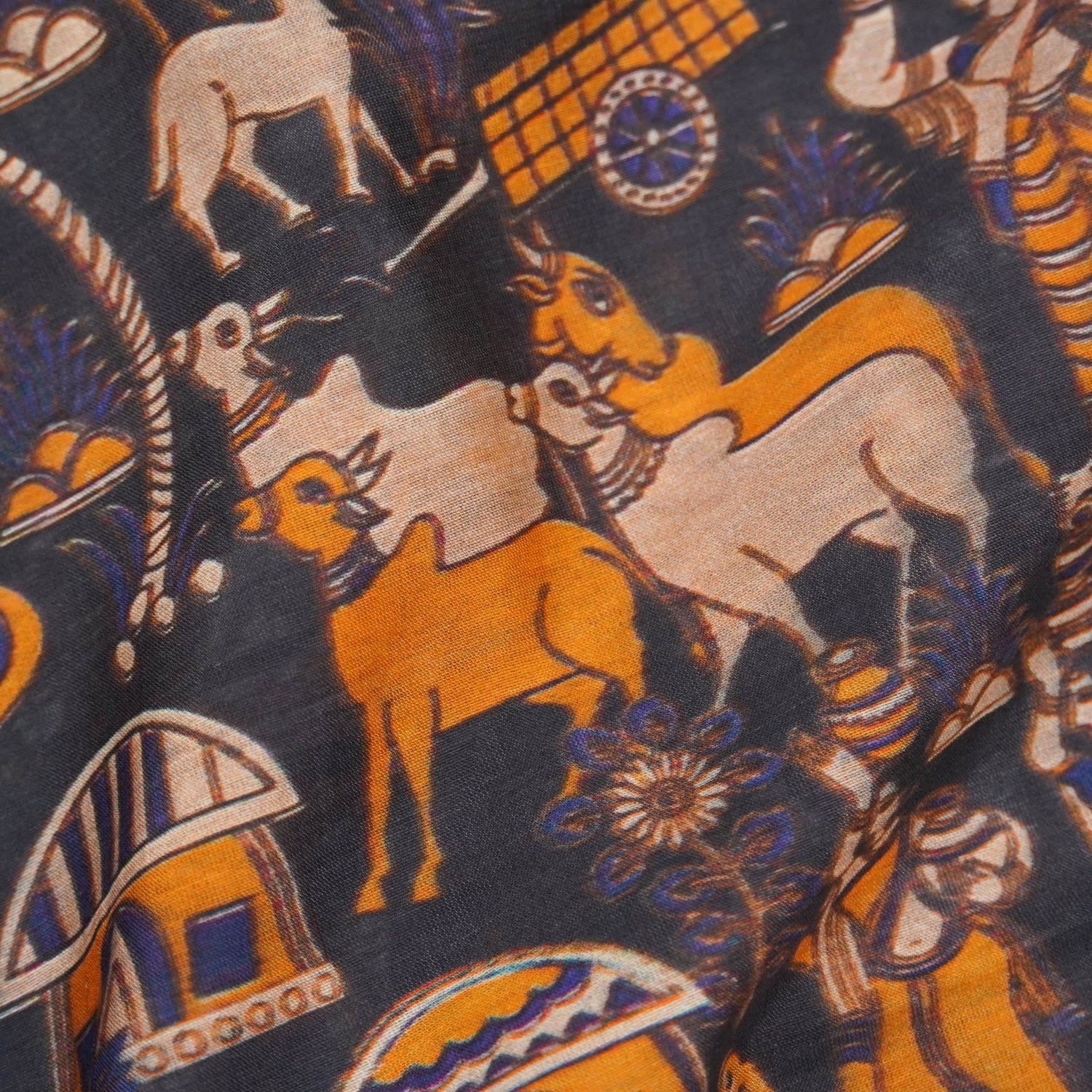 Brown Pure Chanderi Silk Print Fabric