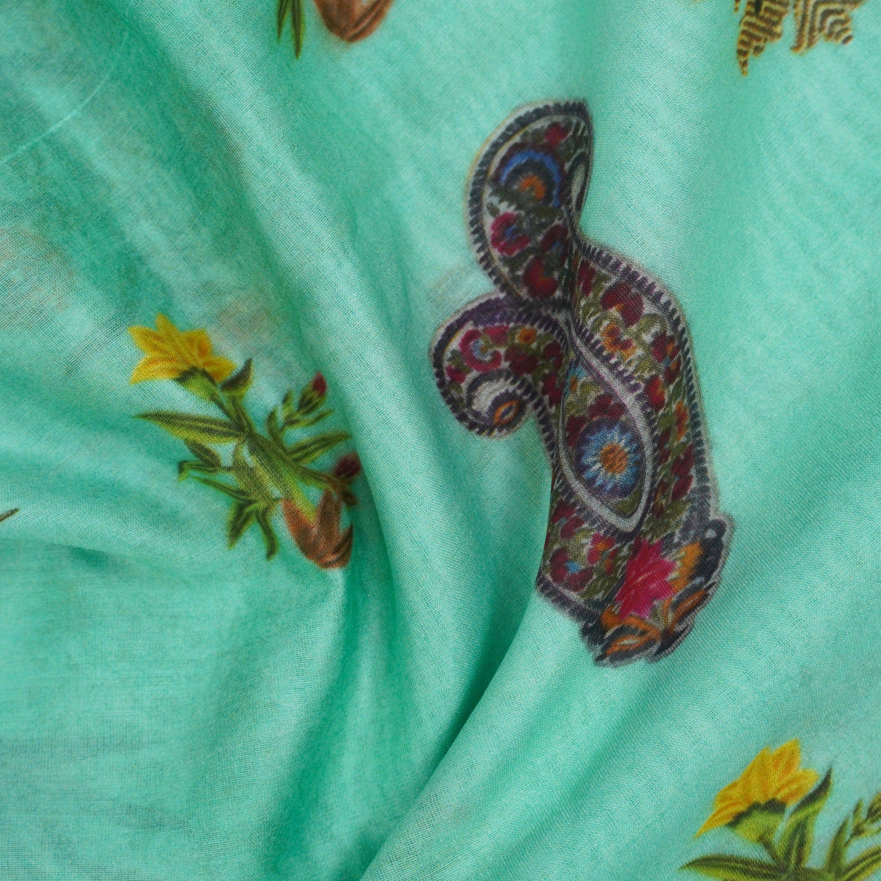 Green Pure Chanderi Silk Print Fabric
