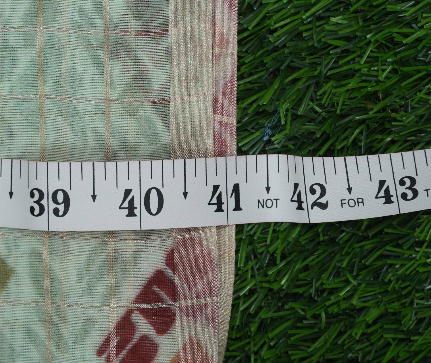 Green Pure Chanderi Silk with Zari Checks Print Fabric