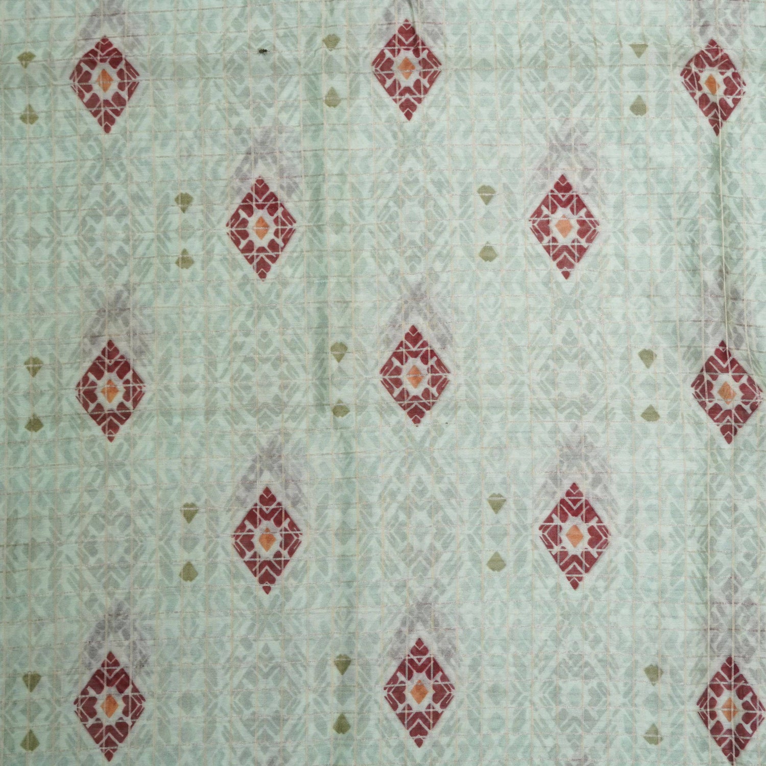 Green Pure Chanderi Silk with Zari Checks Print Fabric