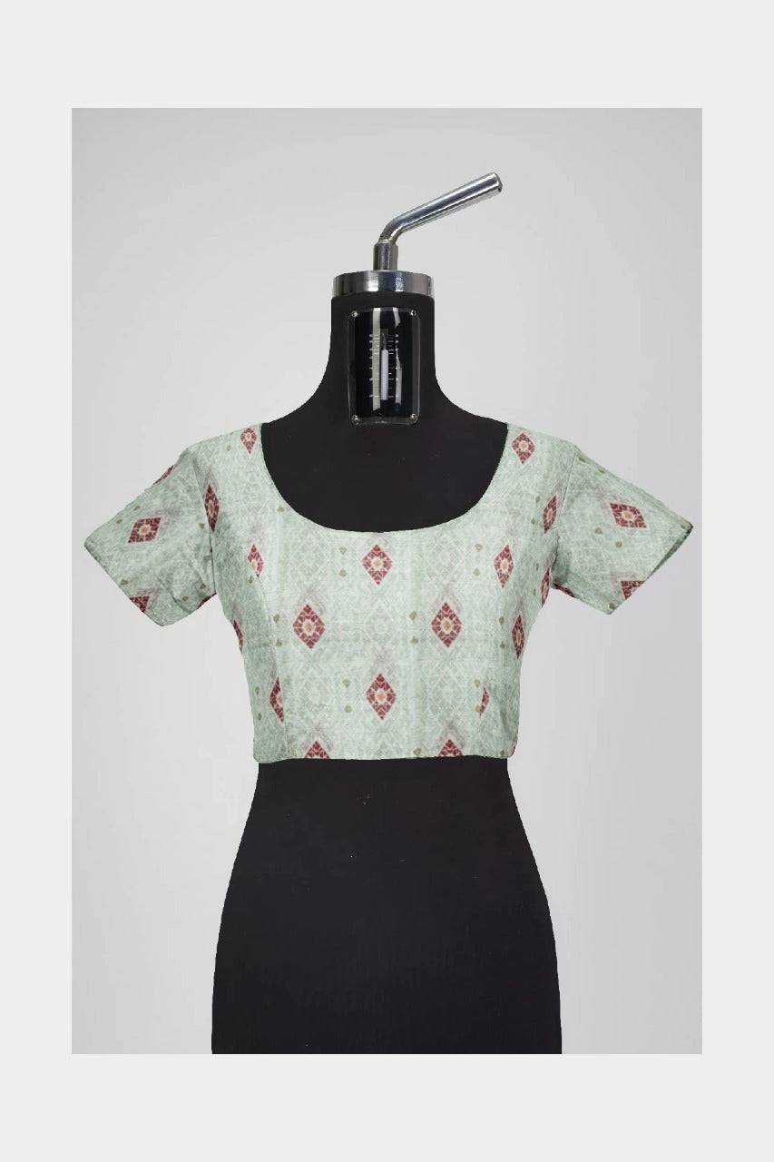 Green Pure Chanderi Silk with Zari Checks Print Fabric