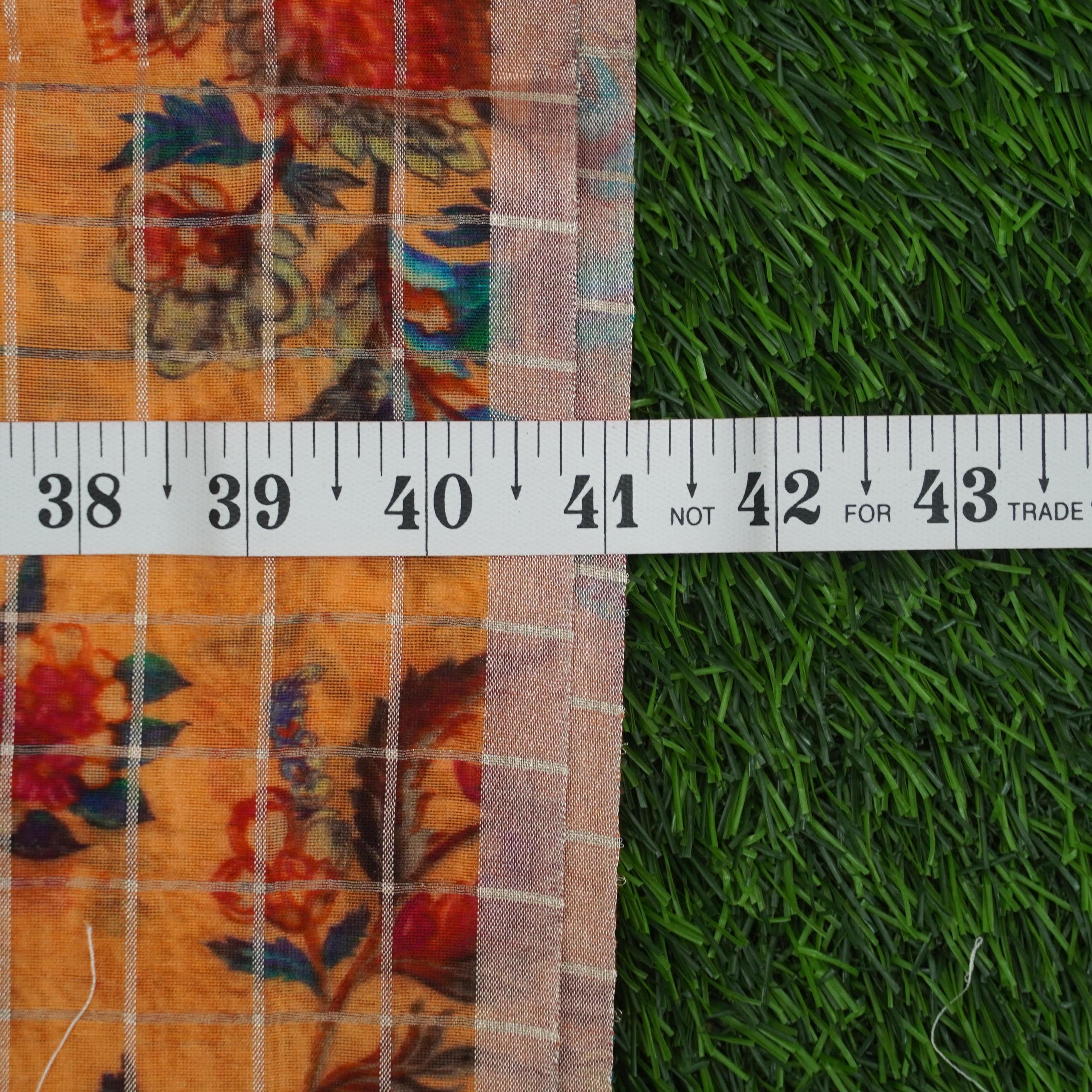 Chanderi Silk with Zari Checks Print Fabric