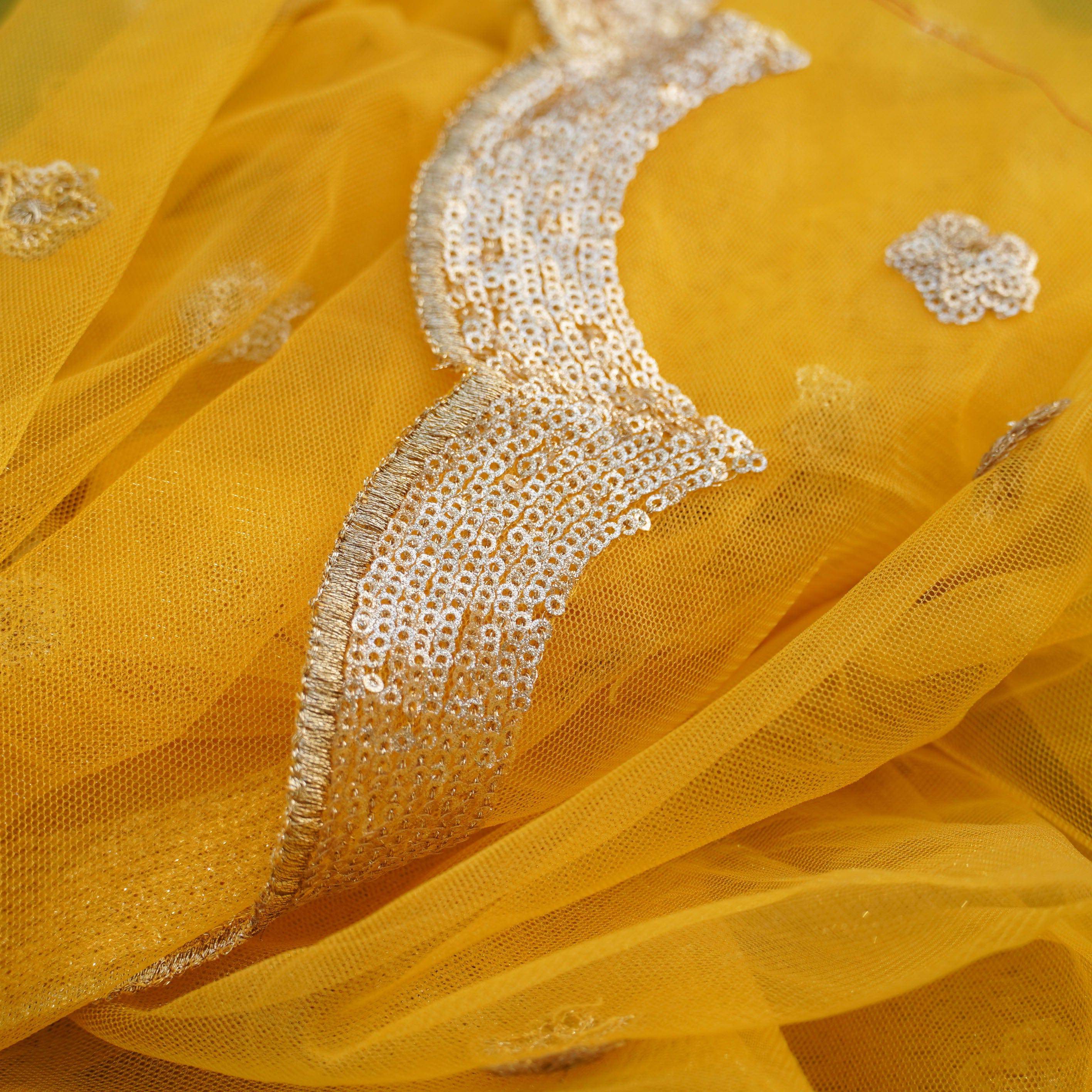 Orange & Yellow Chanderi Banarasi Stitched Lehenga Set
