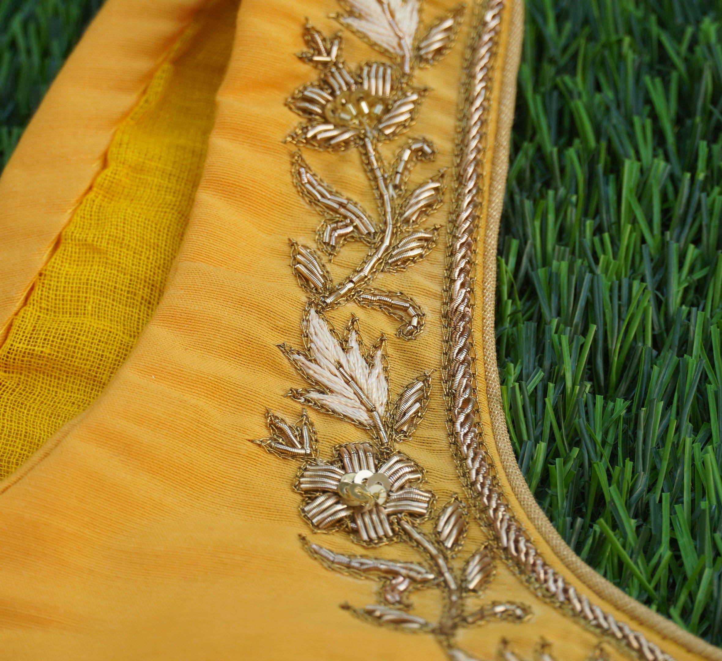 Orange & Yellow Chanderi Banarasi Stitched Lehenga Set