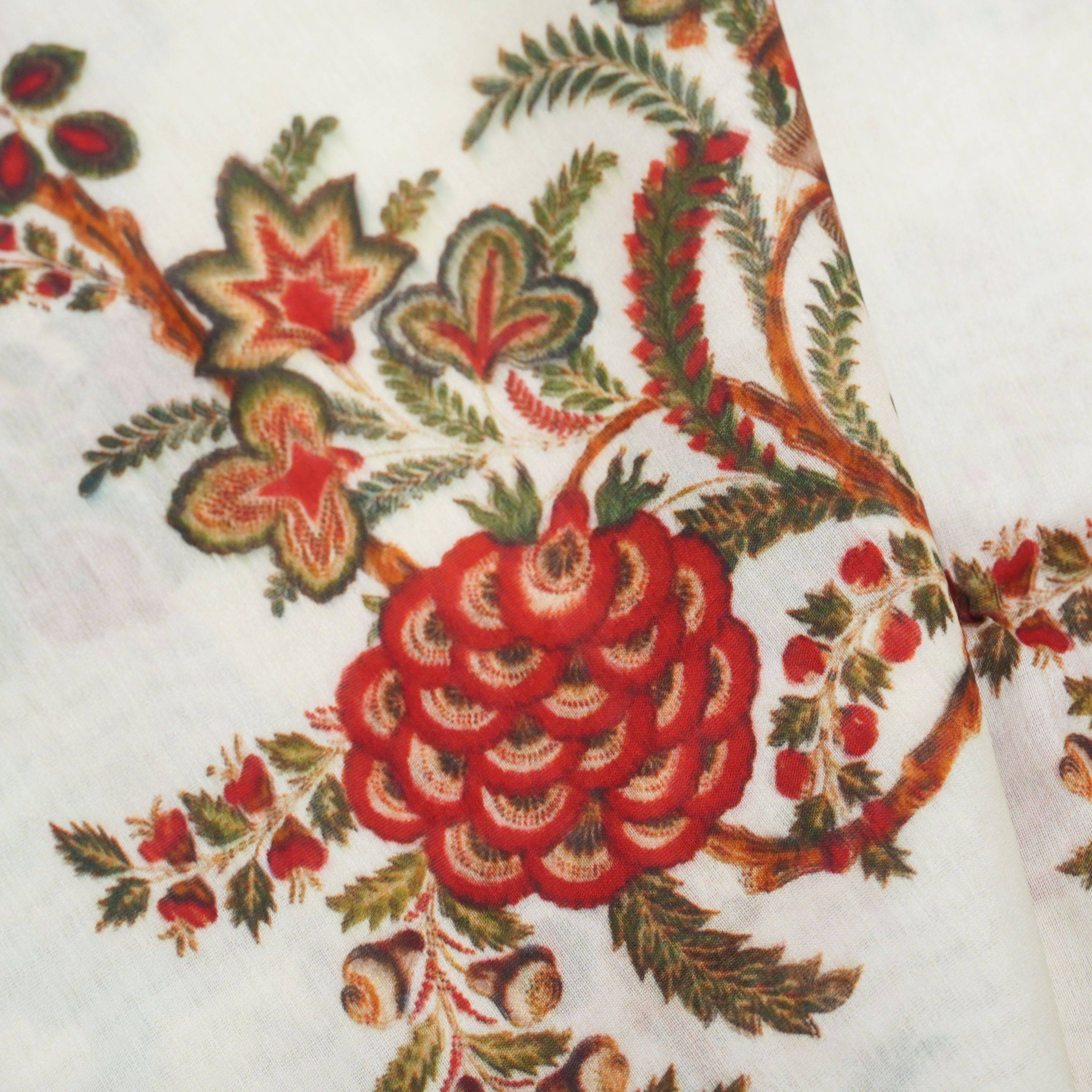 White Pure Chanderi Silk Print Fabric