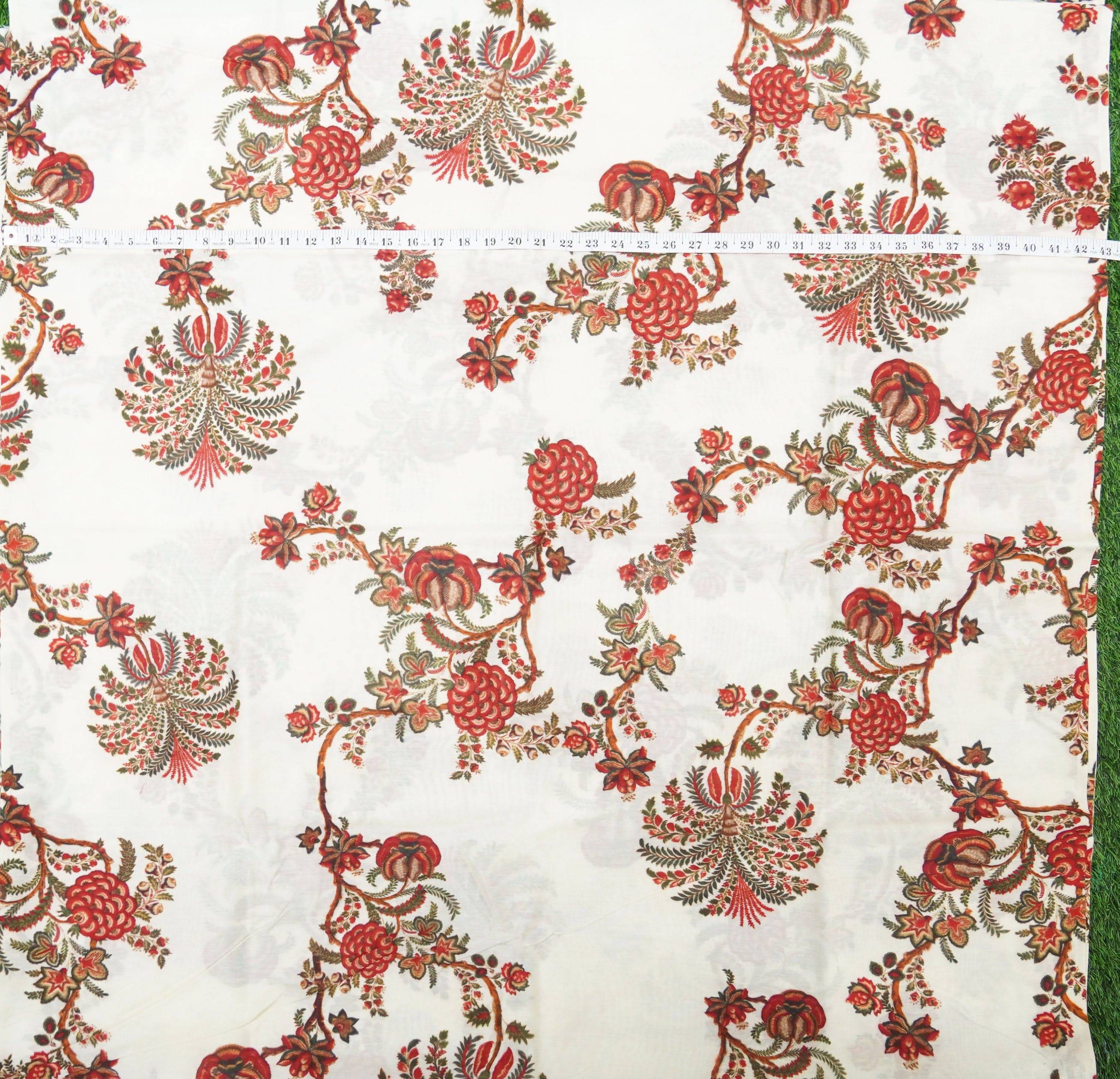 White Pure Chanderi Silk Print Fabric