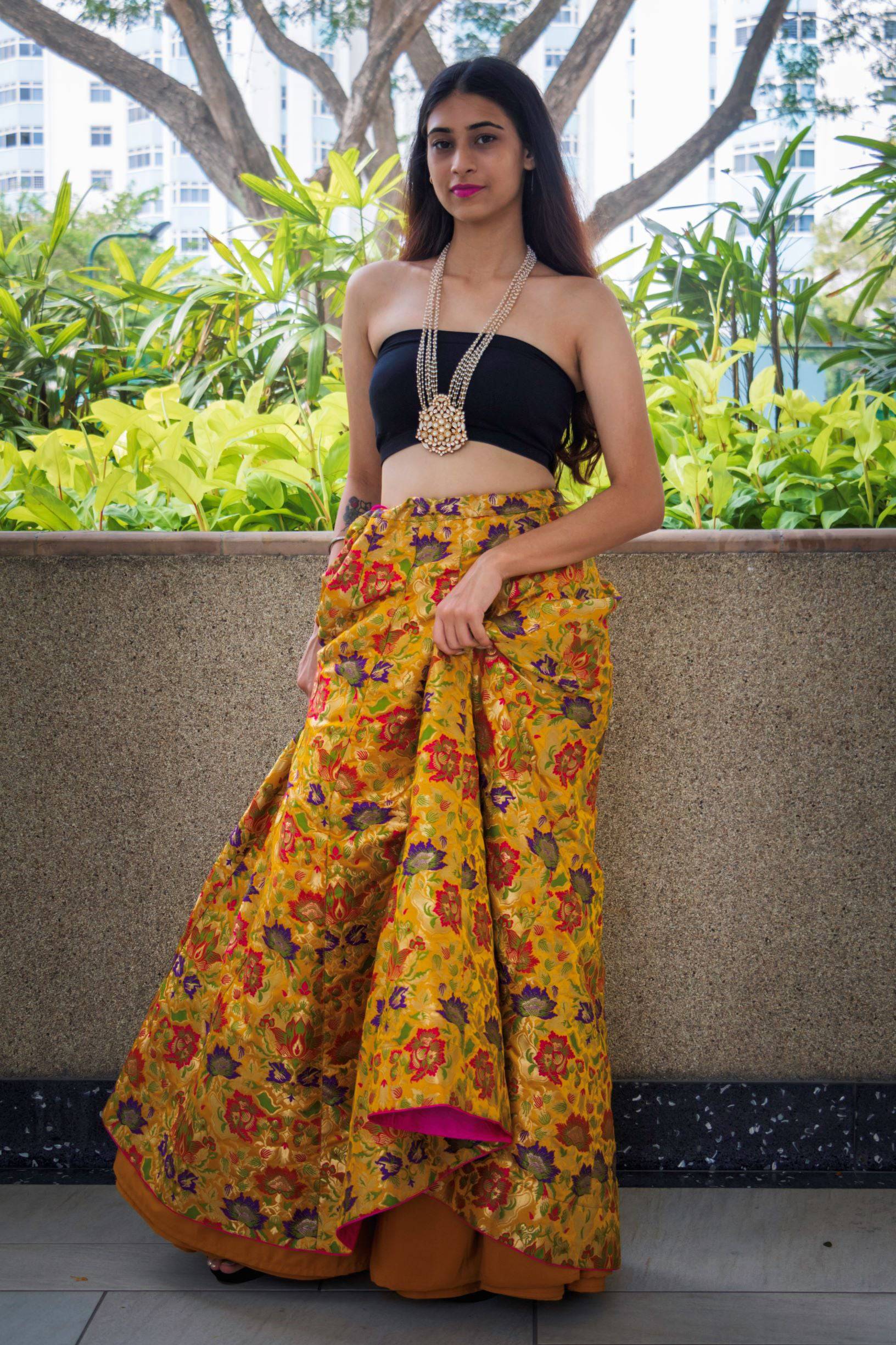 Yellow Kimkhab Banarasi Silk Stitched Lehenga Skirt