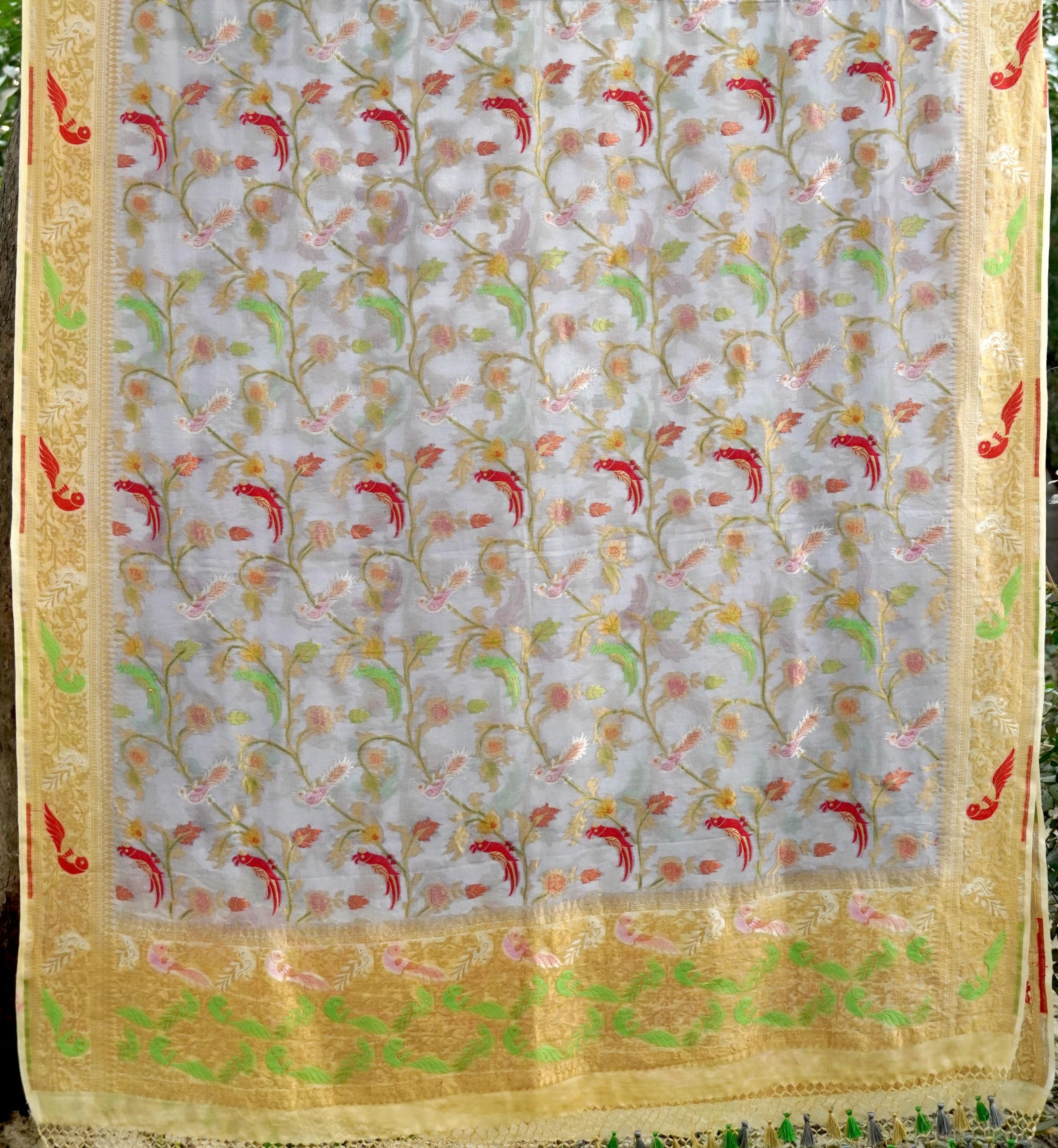 Banarasi Georgette Grey Birds Dupatta