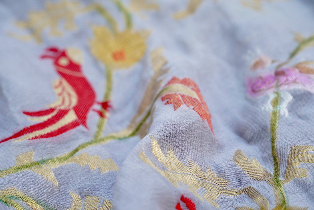 Banarasi Georgette Grey Birds Dupatta