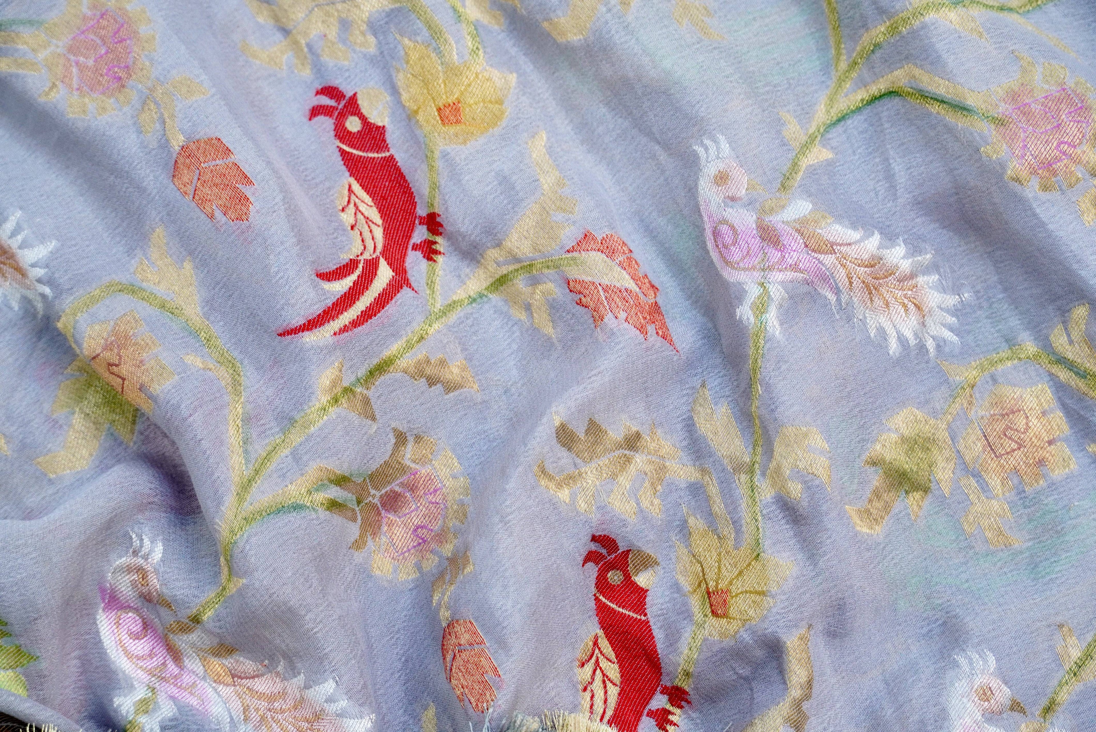 Banarasi Georgette Grey Birds Dupatta