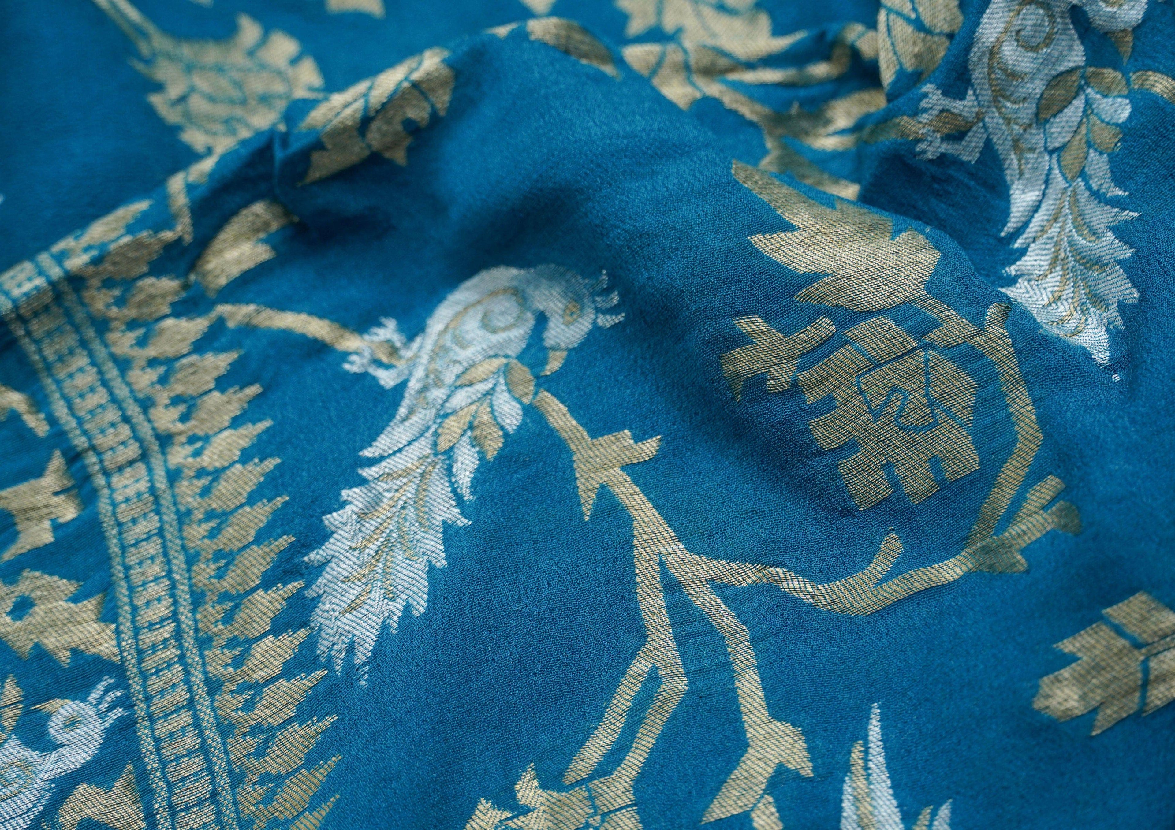 Banarasi Georgette Teal Birds Dupatta