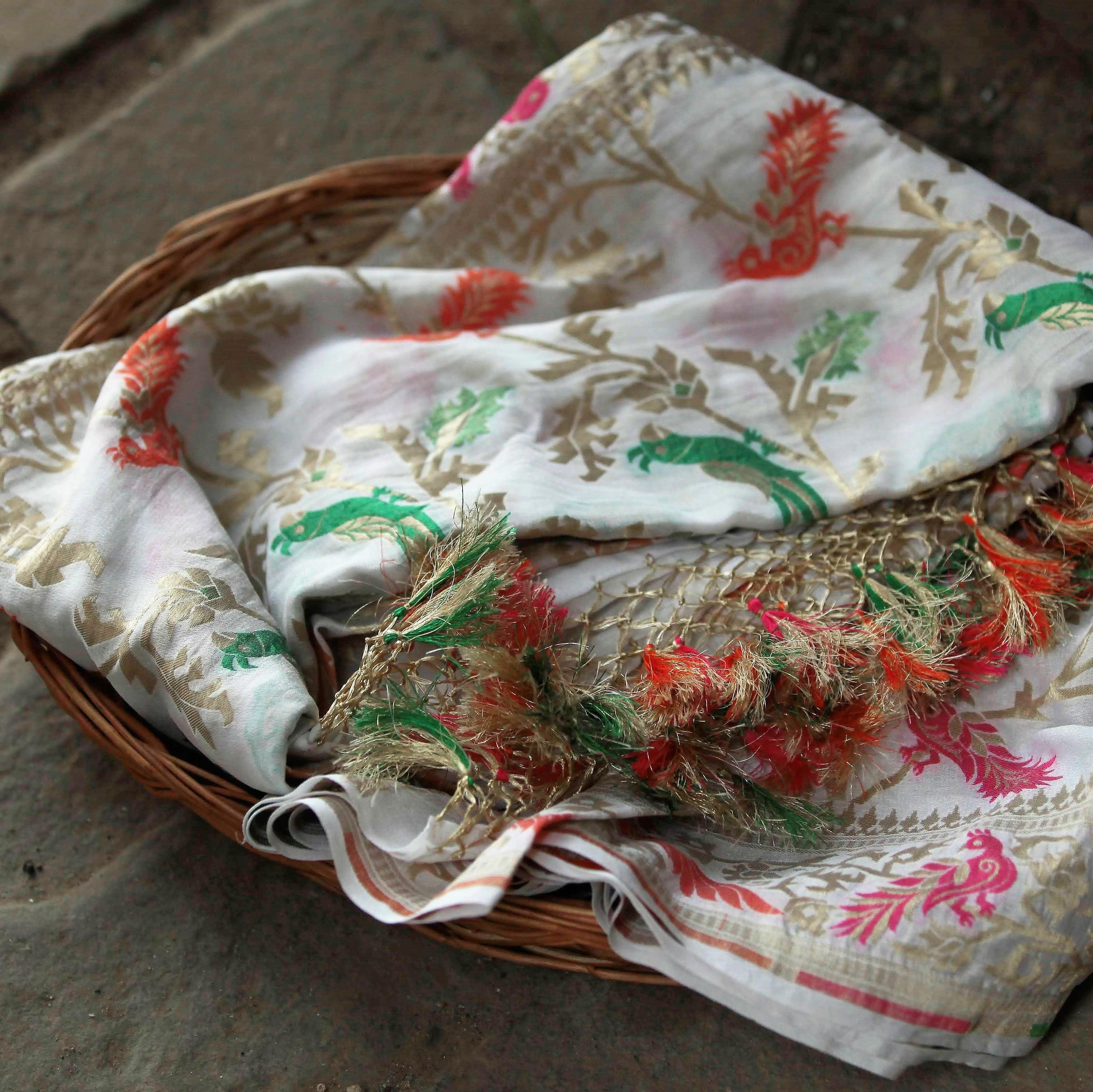 Banarasi Georgette White Birds Dupatta