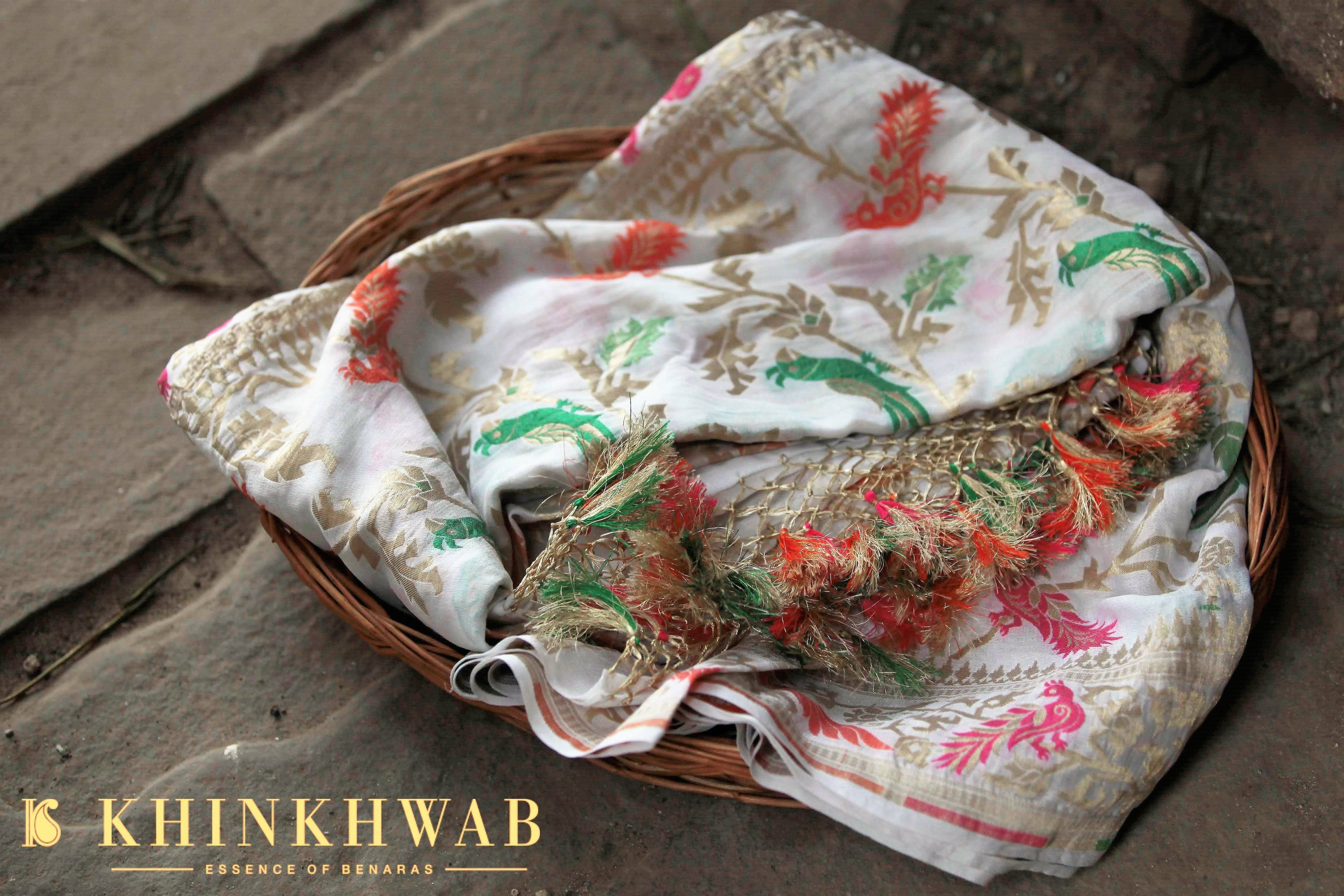 Banarasi Georgette White Birds Dupatta