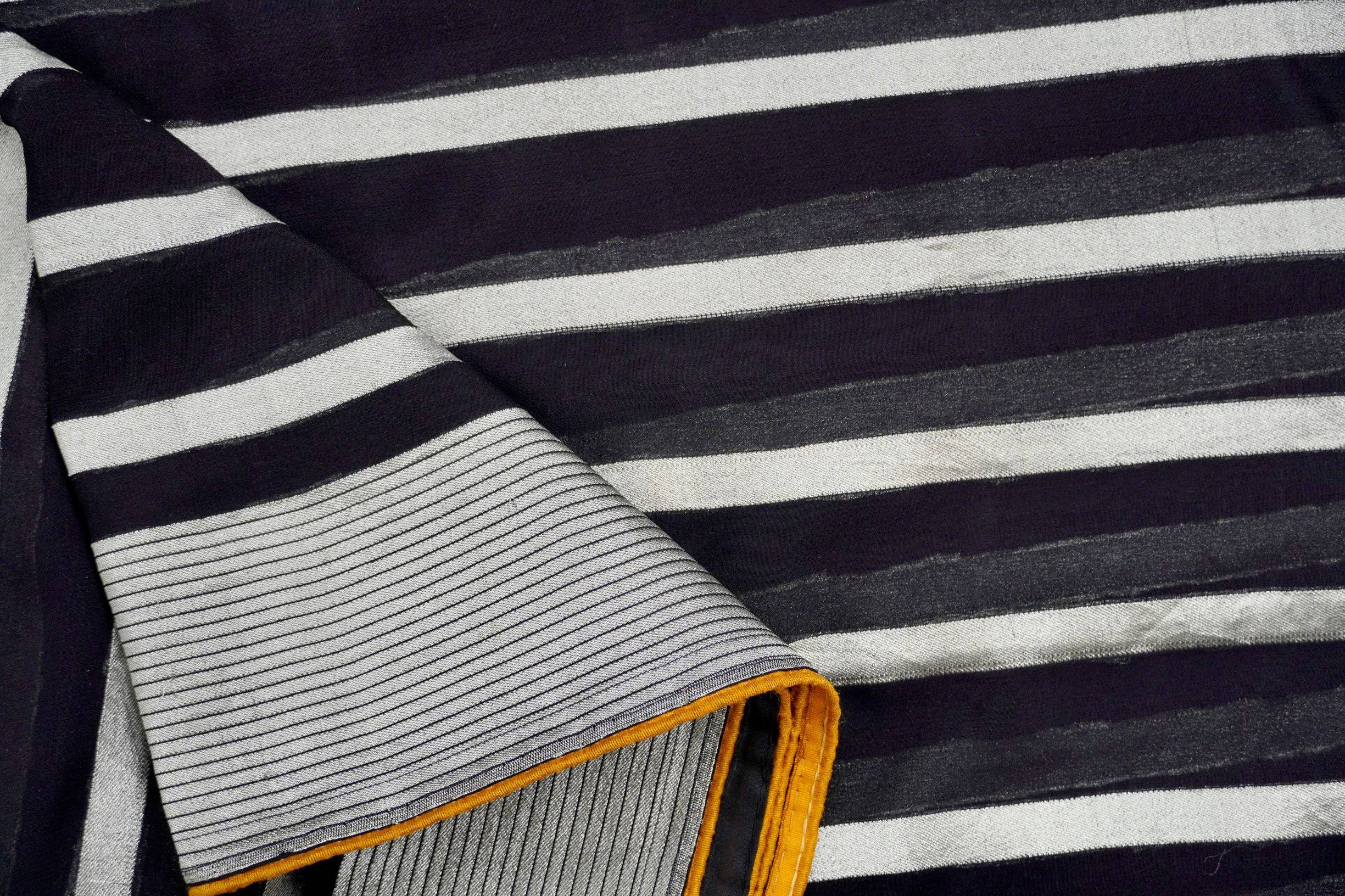 Black Pure Georgette Handloom Stripes Banarasi Saree