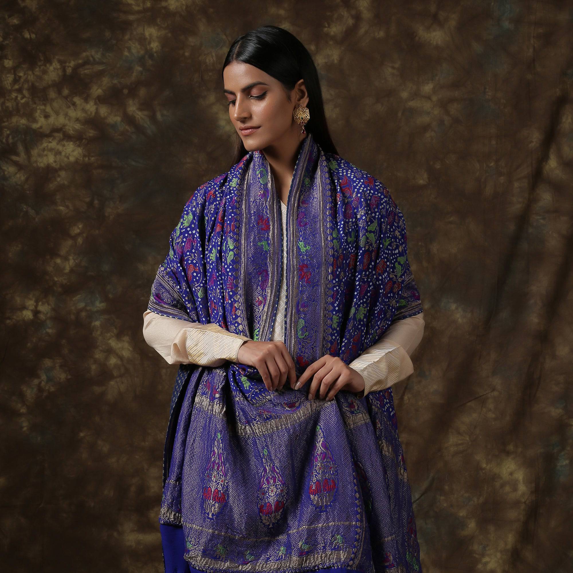 Banarasi Bandhani Georgette Shikargah Dupatta