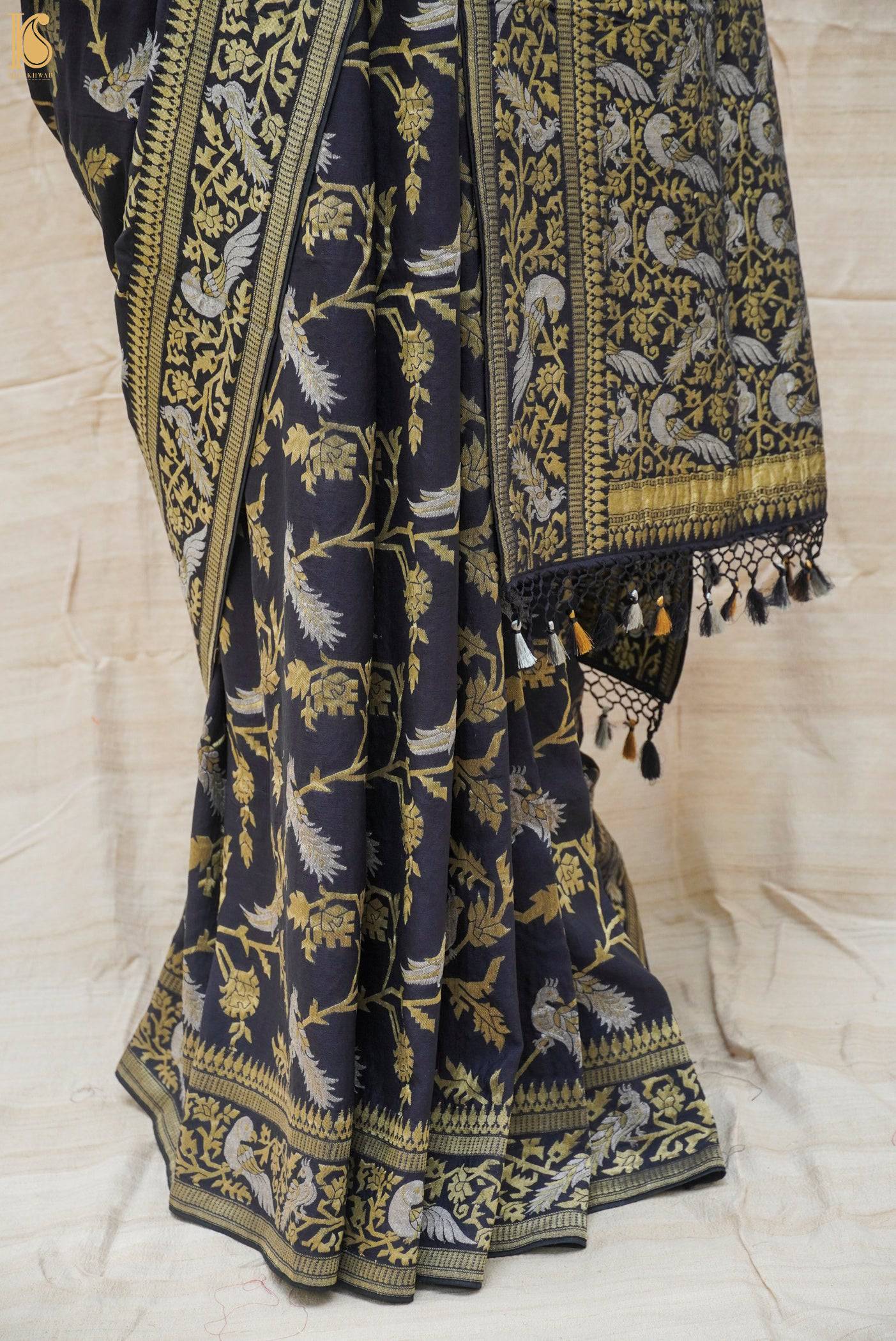 Georgette Black Birds of Paradise Banarasi Saree