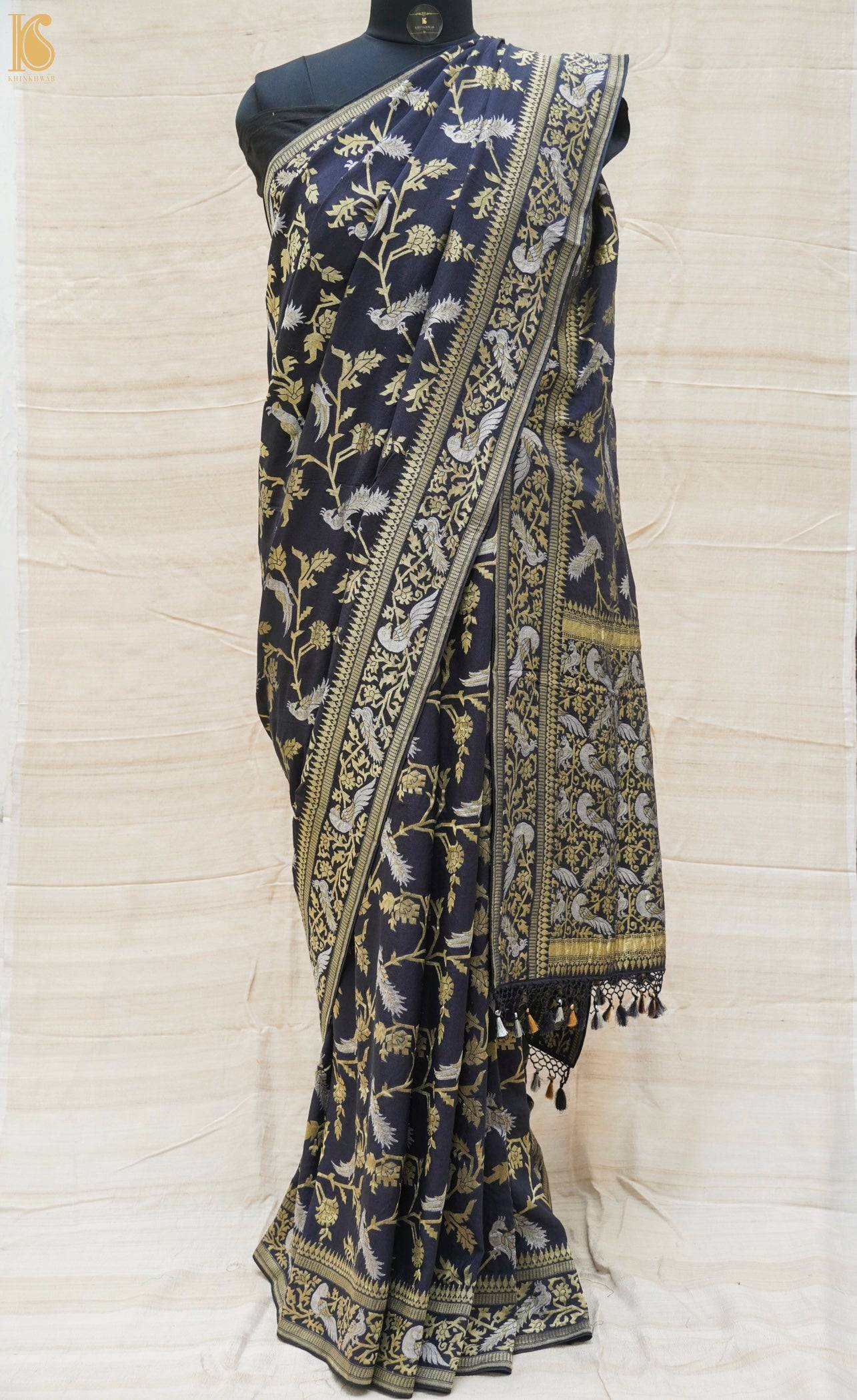 Georgette Black Birds of Paradise Banarasi Saree