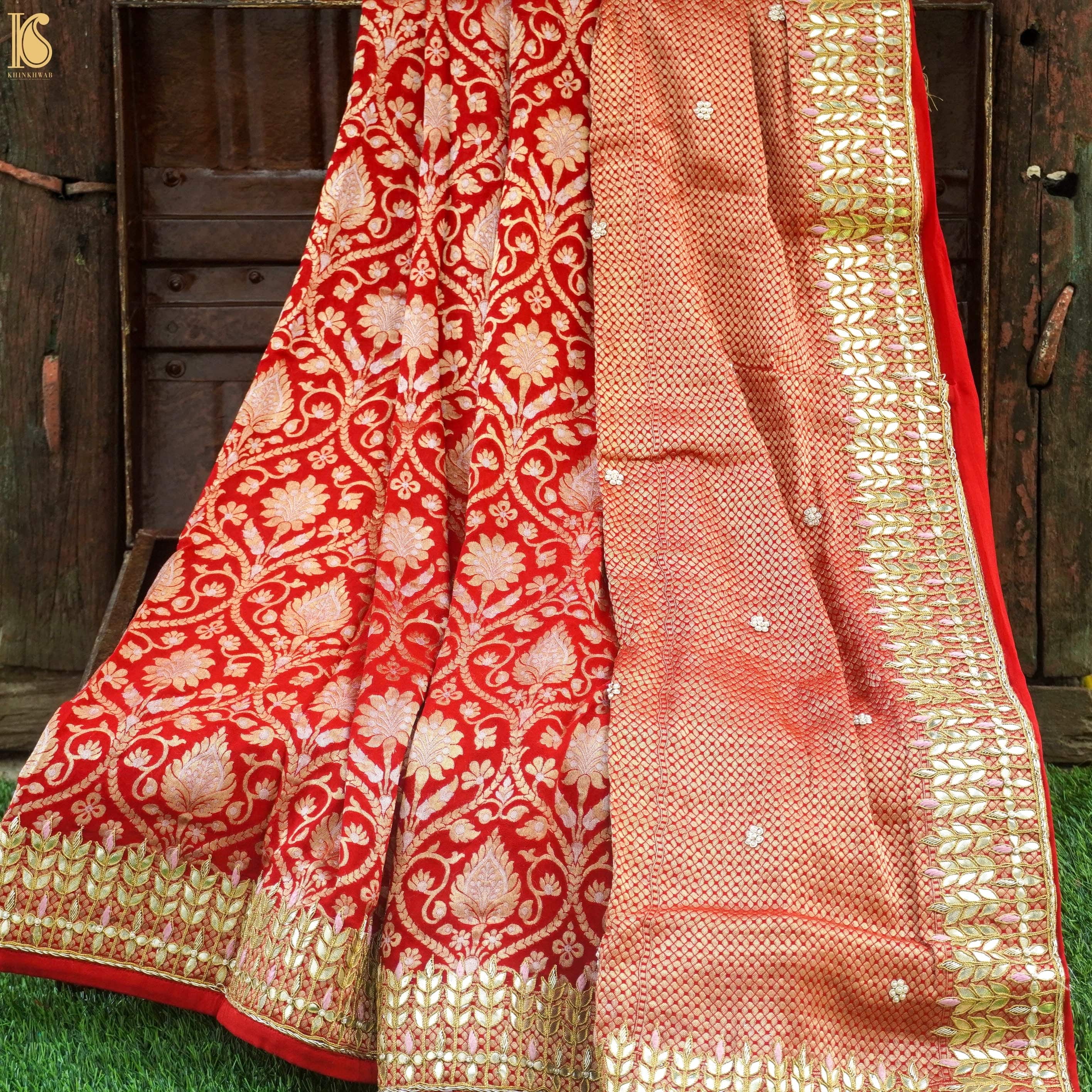 Handwoven Pure Georgette Banarasi Embroidery Saree