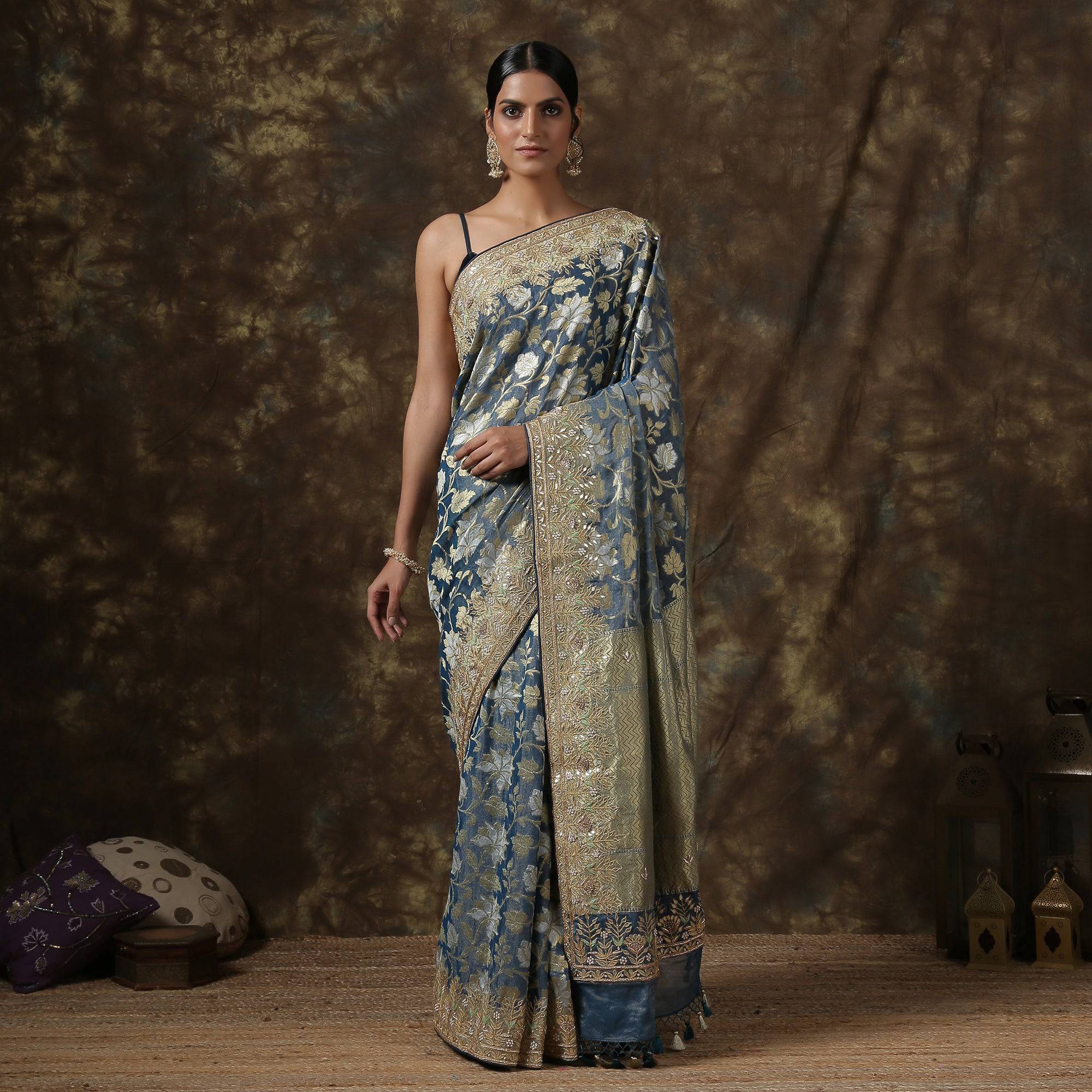 Pure Georgette by Tissue Banarasi Embroidery Saree