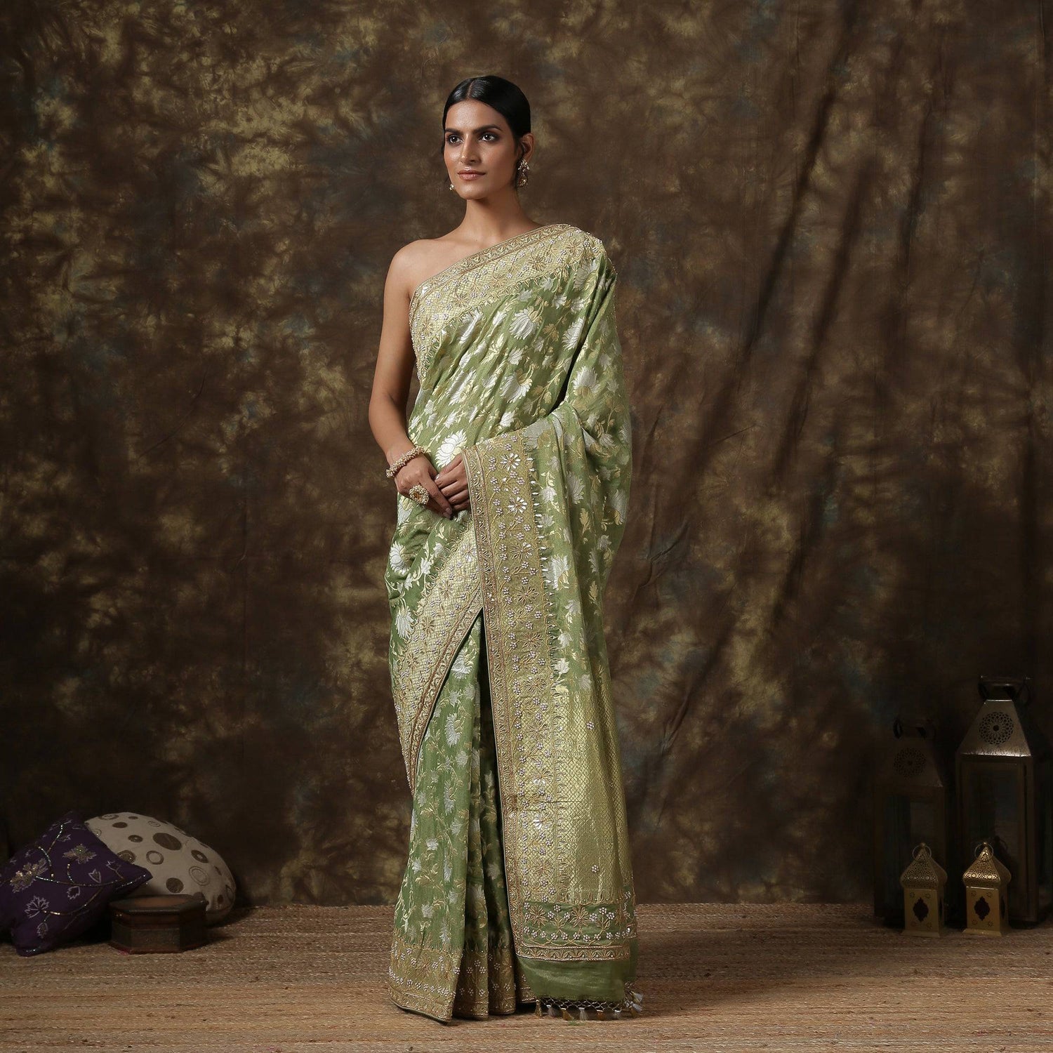 Handwoven Pure Georgette by Tissue Banarasi Embroidery Saree