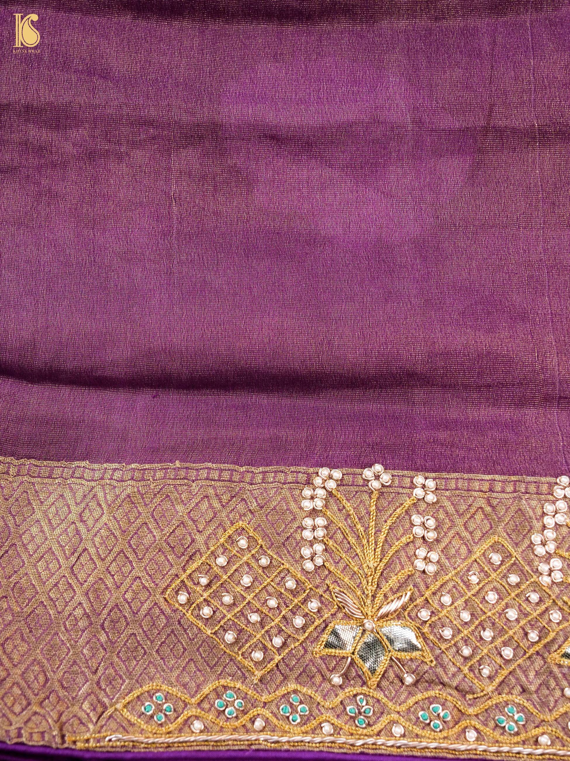 Handwoven Pure Georgette by Tissue Banarasi Embroidery Saree