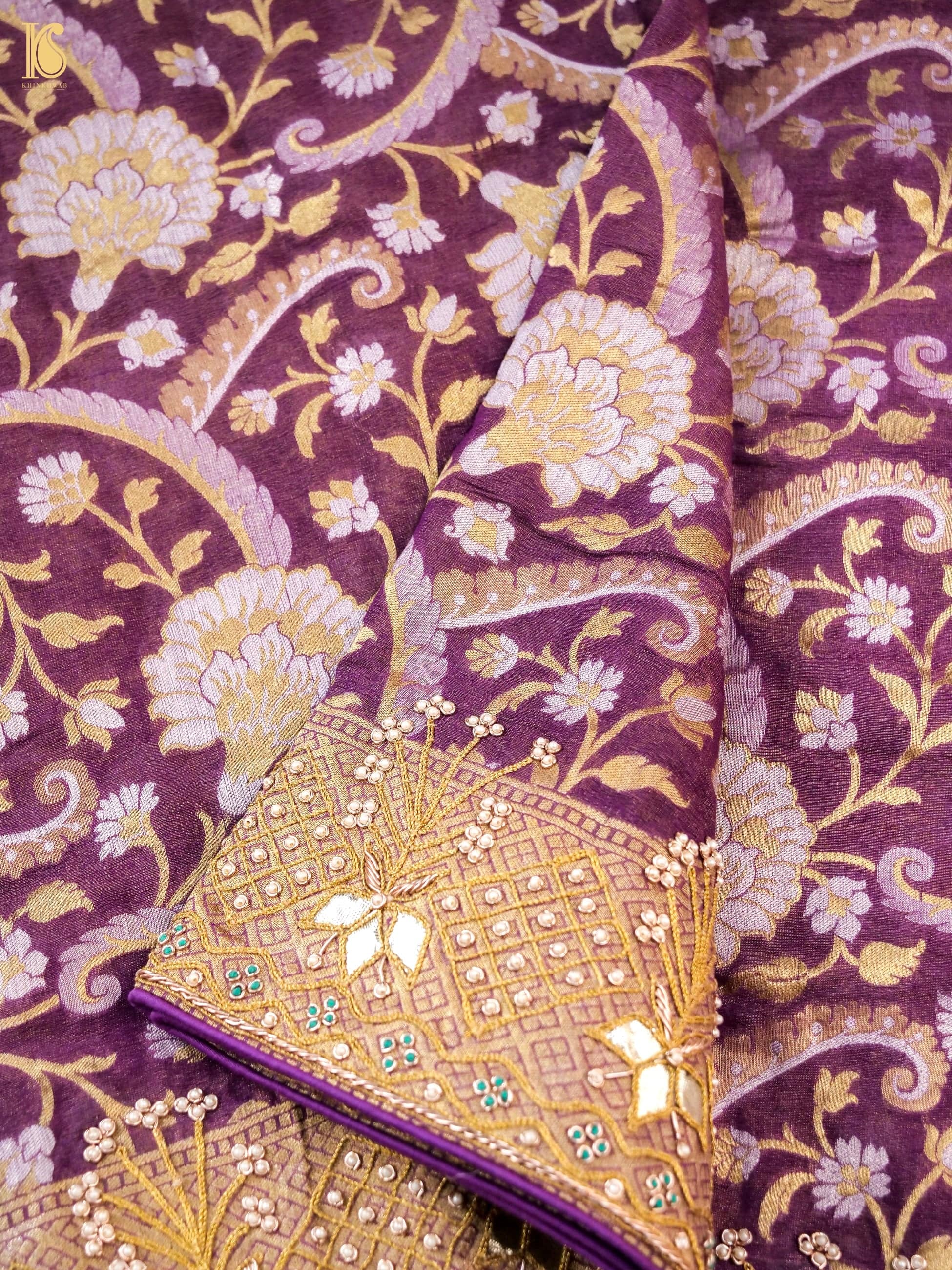 Handwoven Pure Georgette by Tissue Banarasi Embroidery Saree