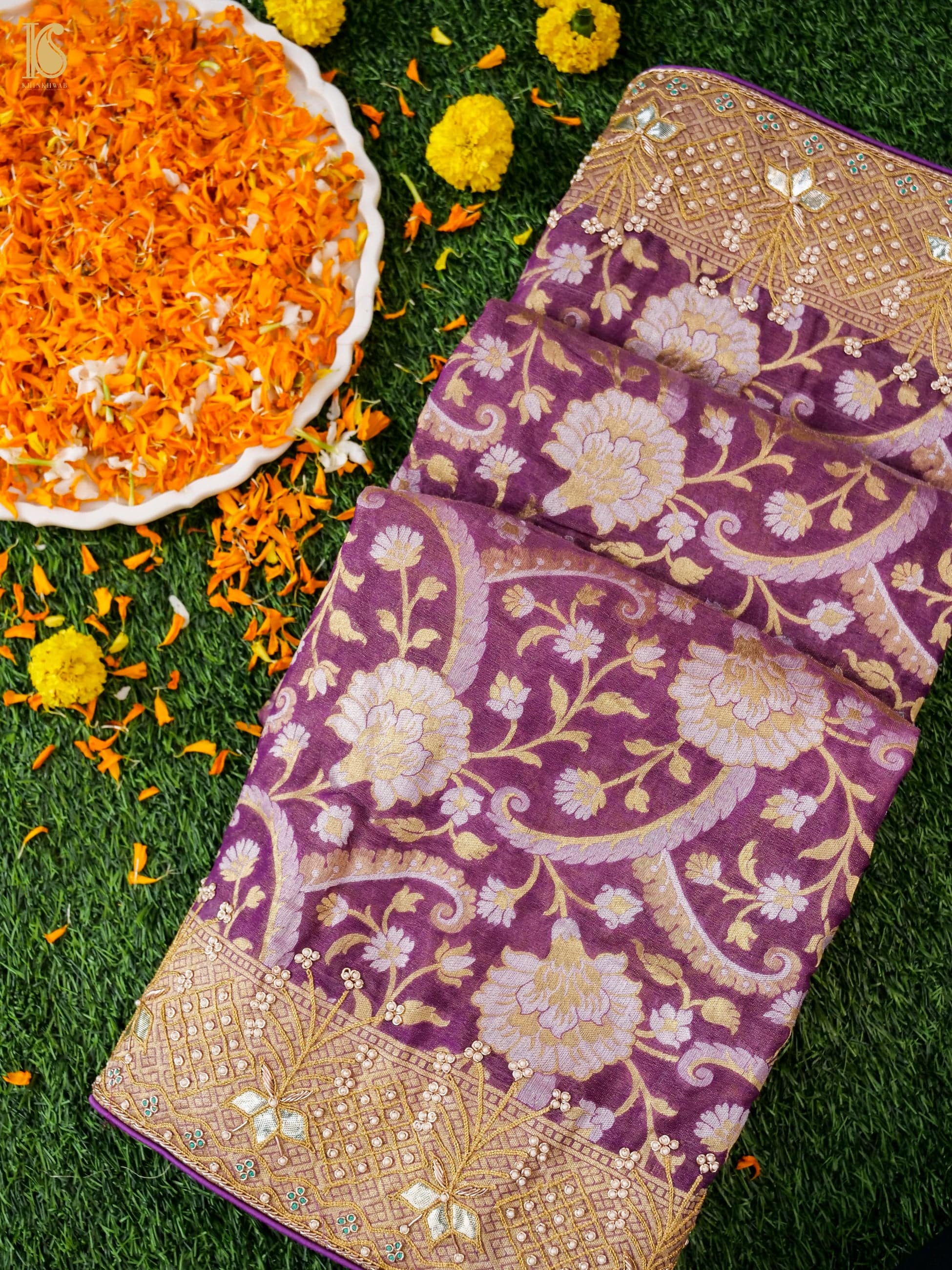 Handwoven Pure Georgette by Tissue Banarasi Embroidery Saree
