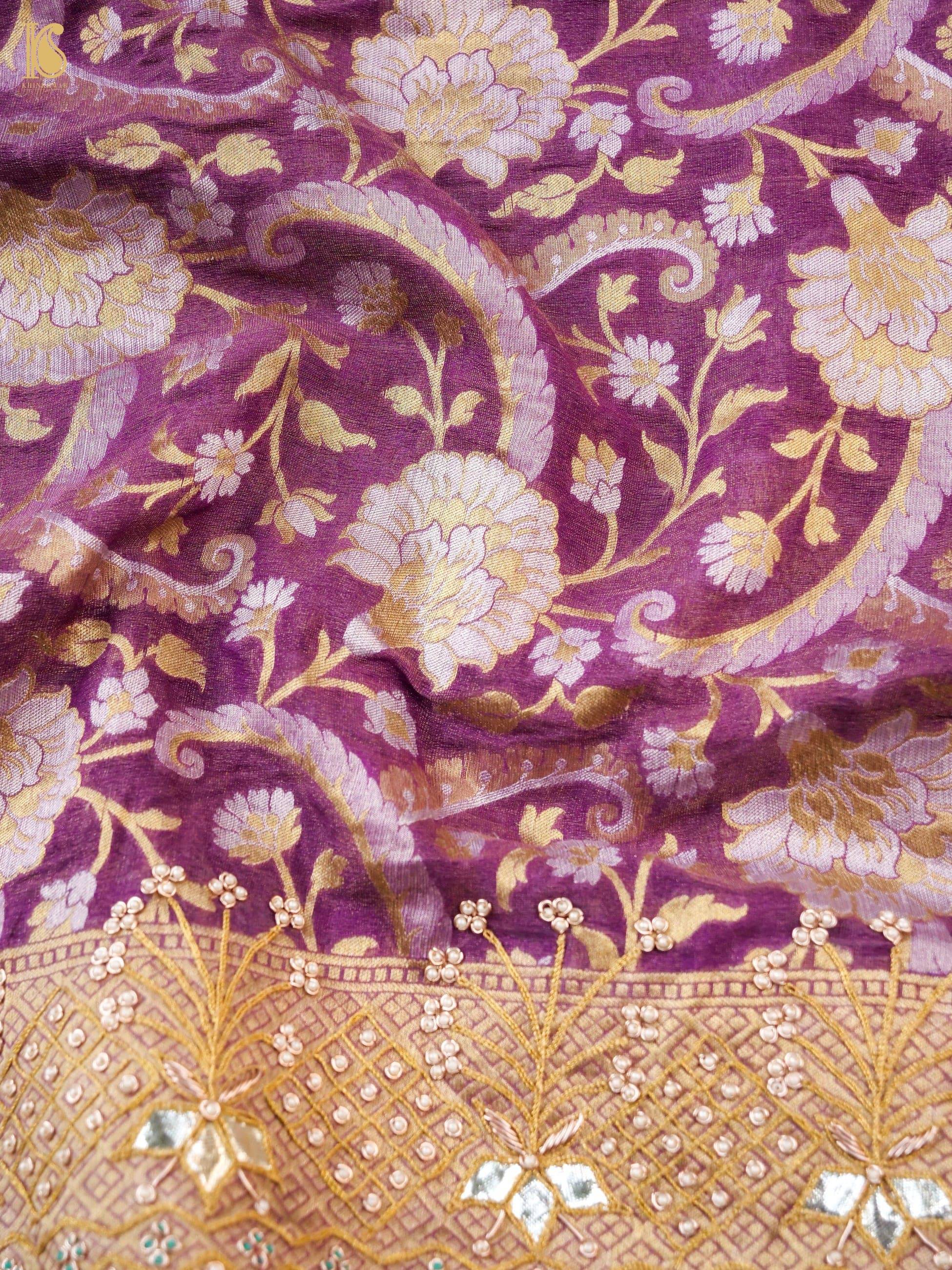 Handwoven Pure Georgette by Tissue Banarasi Embroidery Saree