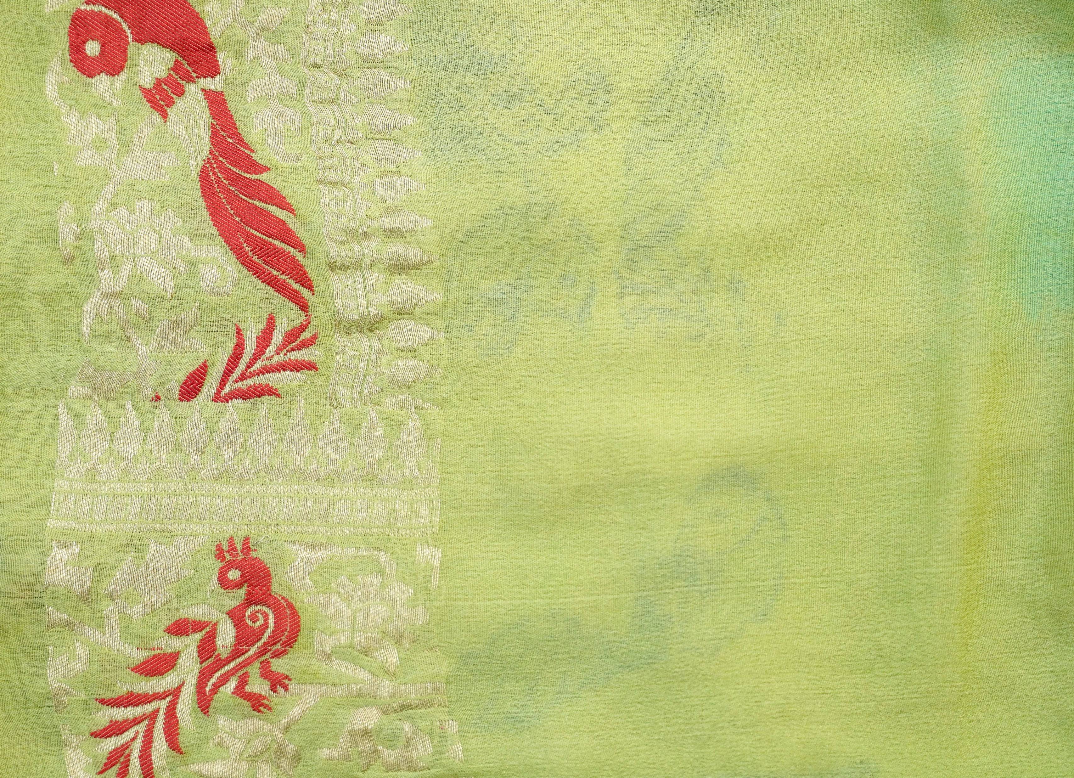 Ombre Blue Pure Georgette Birds of Paradise Banarasi Saree