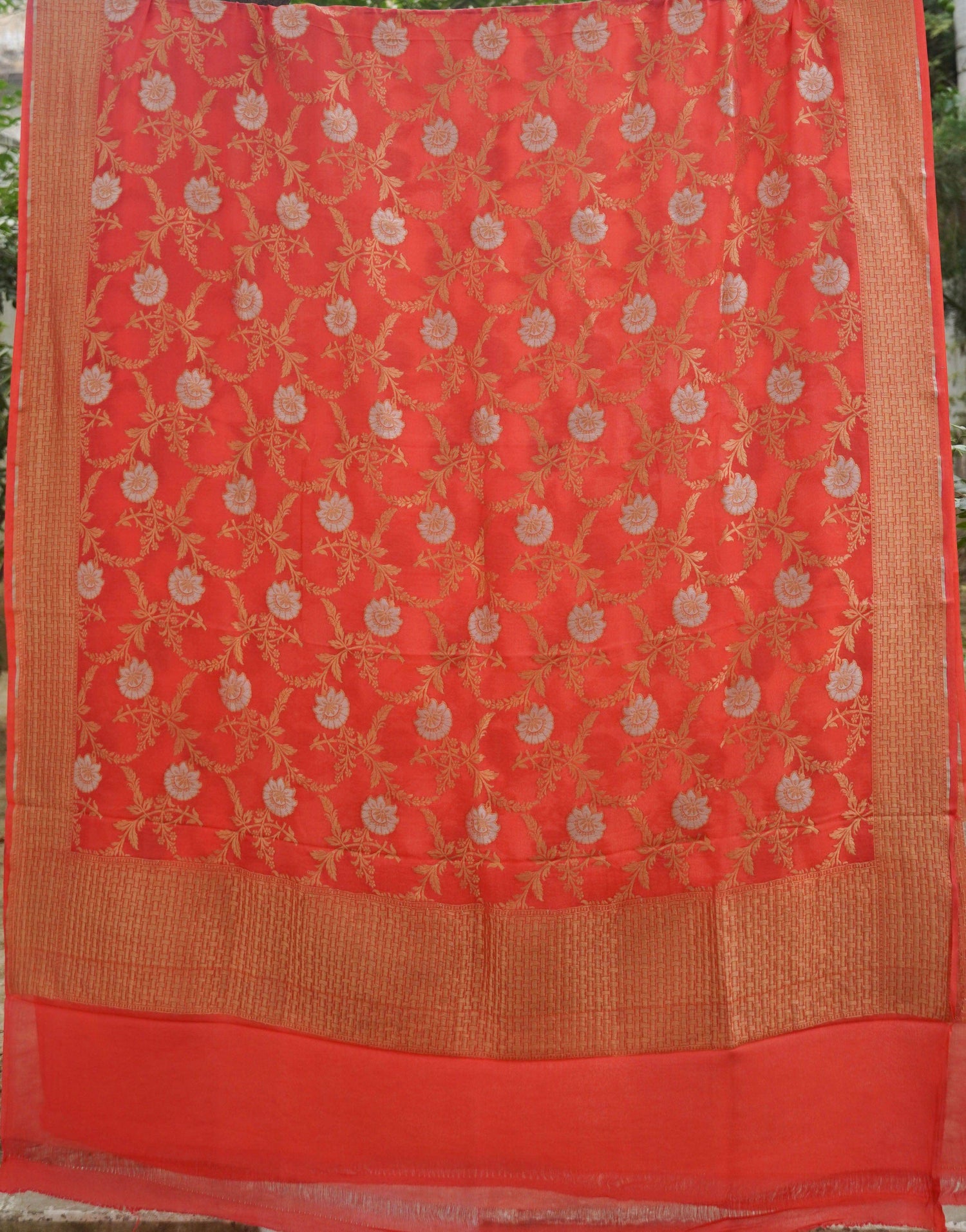 Orange Pure Georgette Handloom Banarasi Dupatta