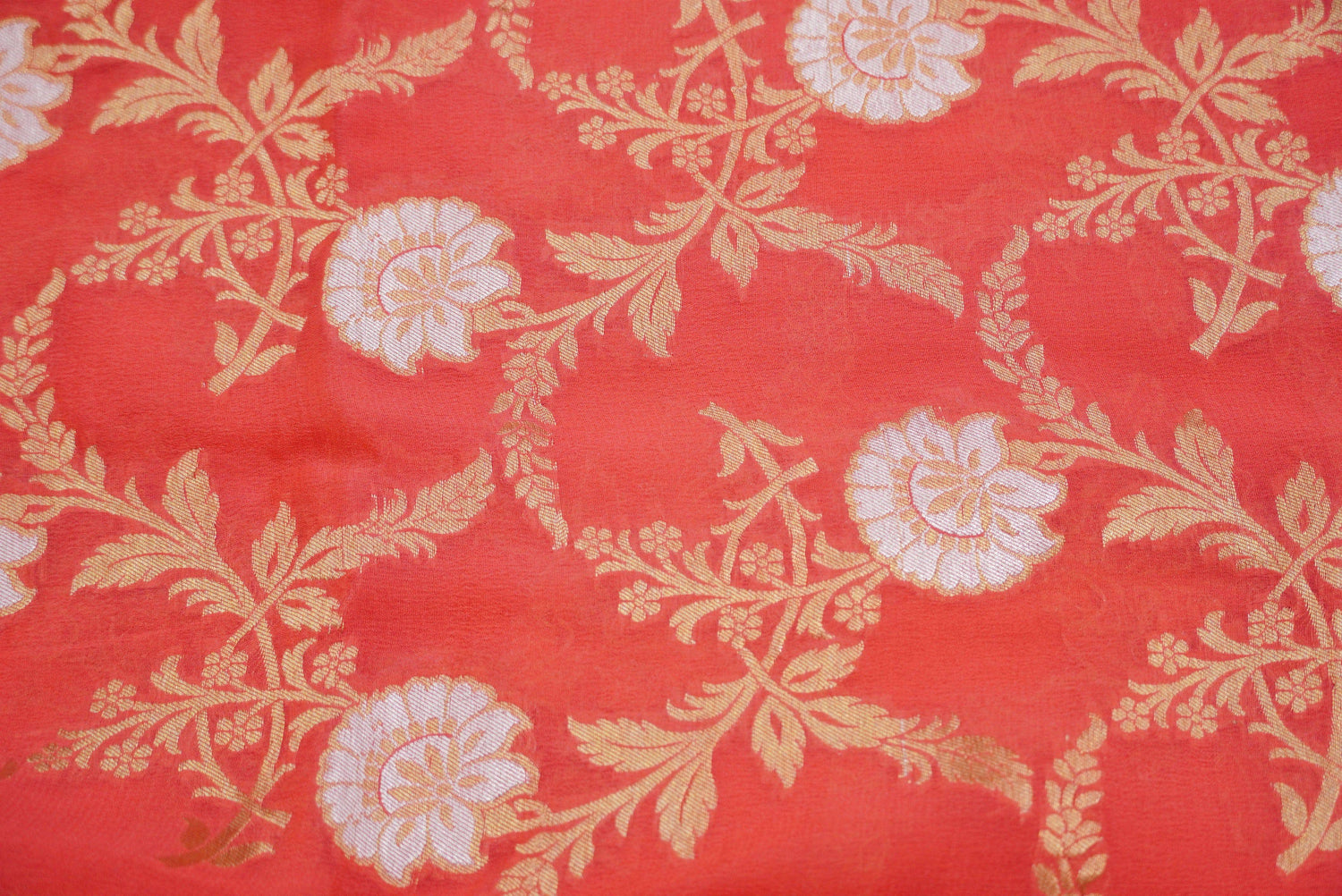 Orange Pure Georgette Handloom Banarasi Dupatta