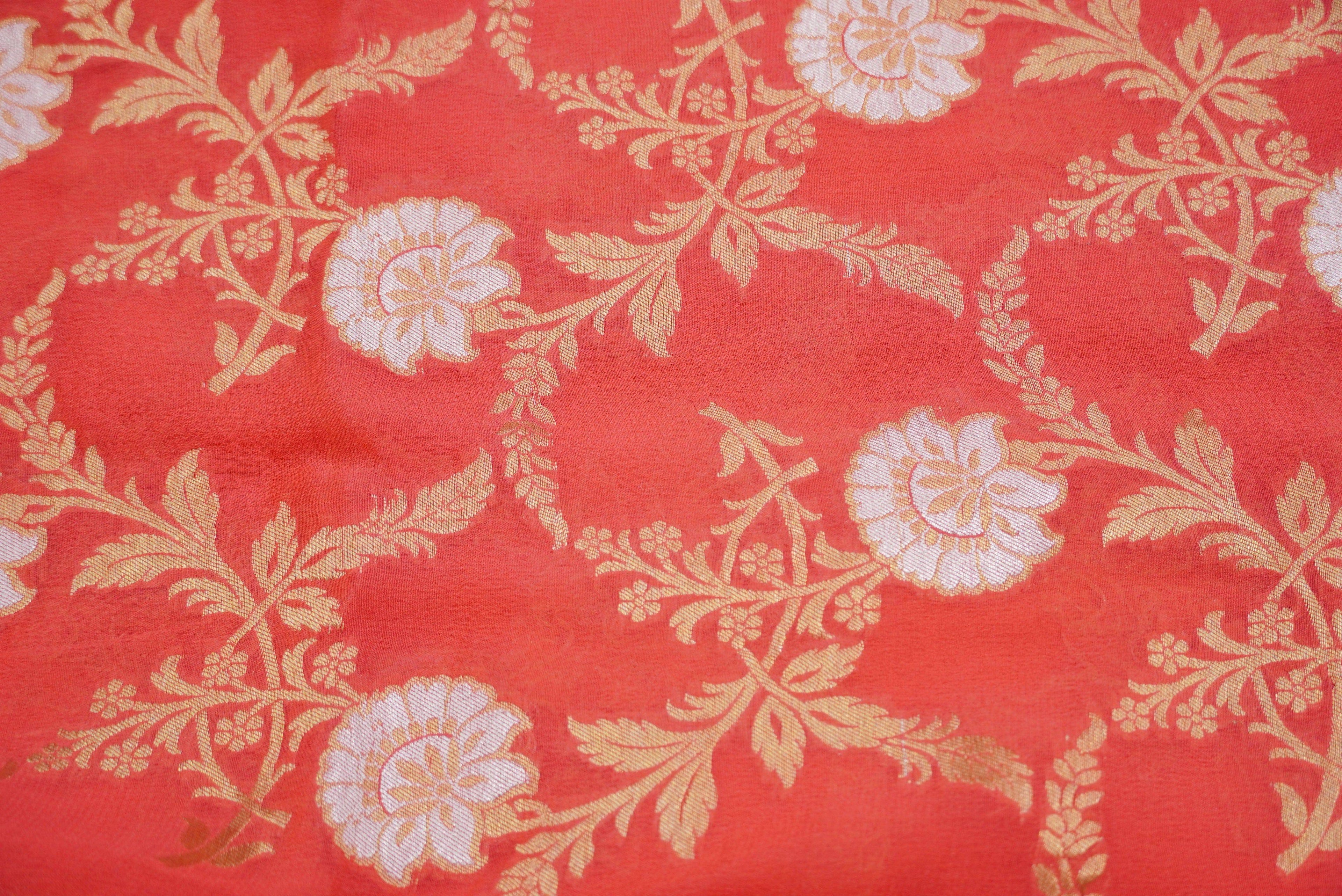 Orange Pure Georgette Handloom Banarasi Dupatta