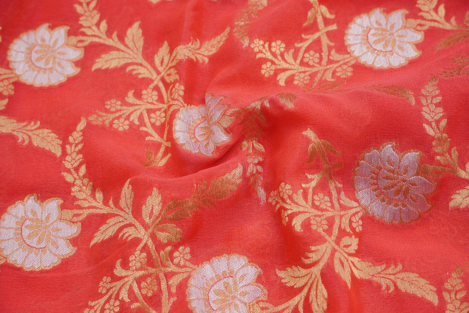 Orange Pure Georgette Handloom Banarasi Dupatta
