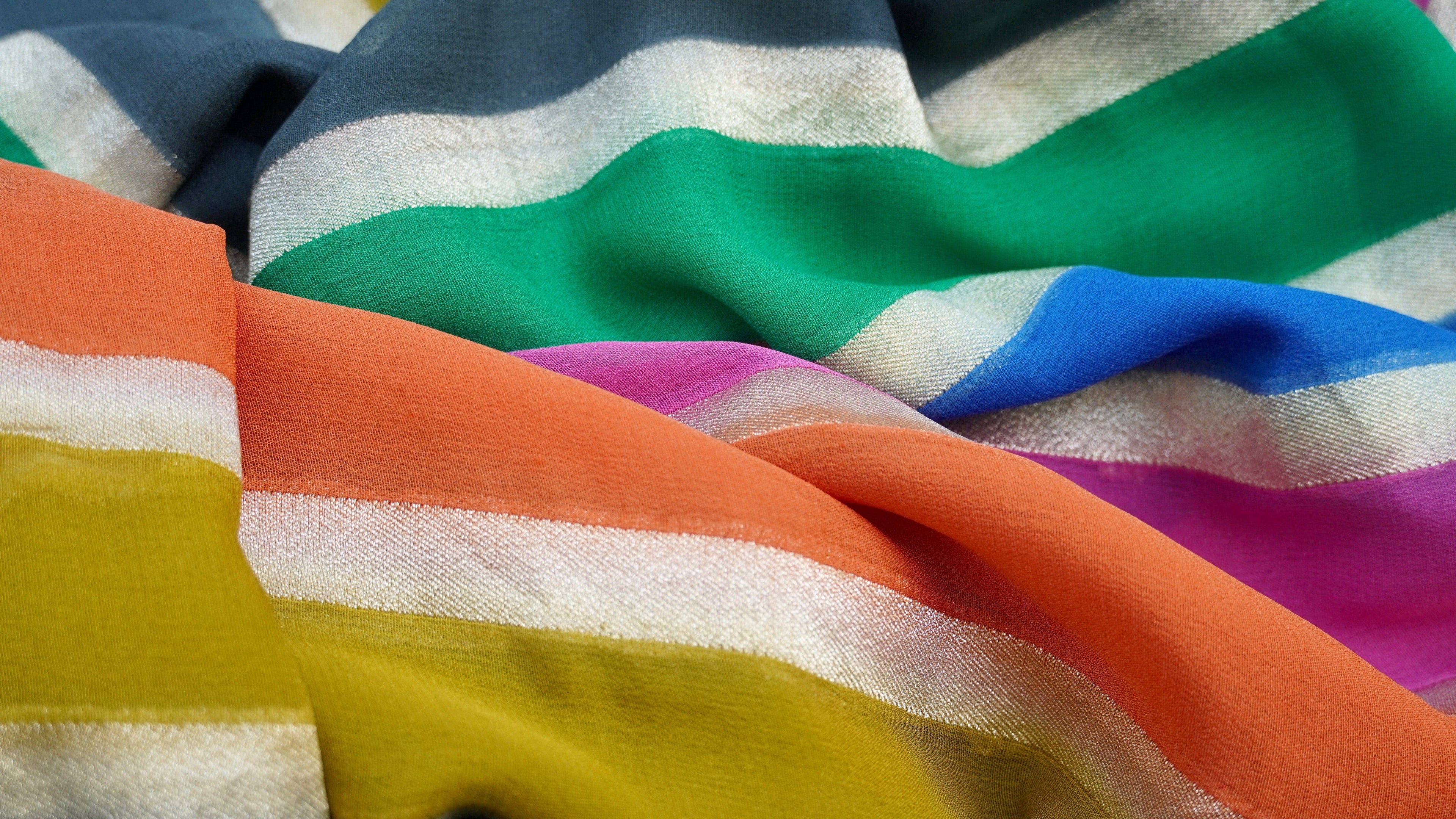 Preorder : Multicolor Rangkat Pure Georgette Handloom Banarasi Dupatta